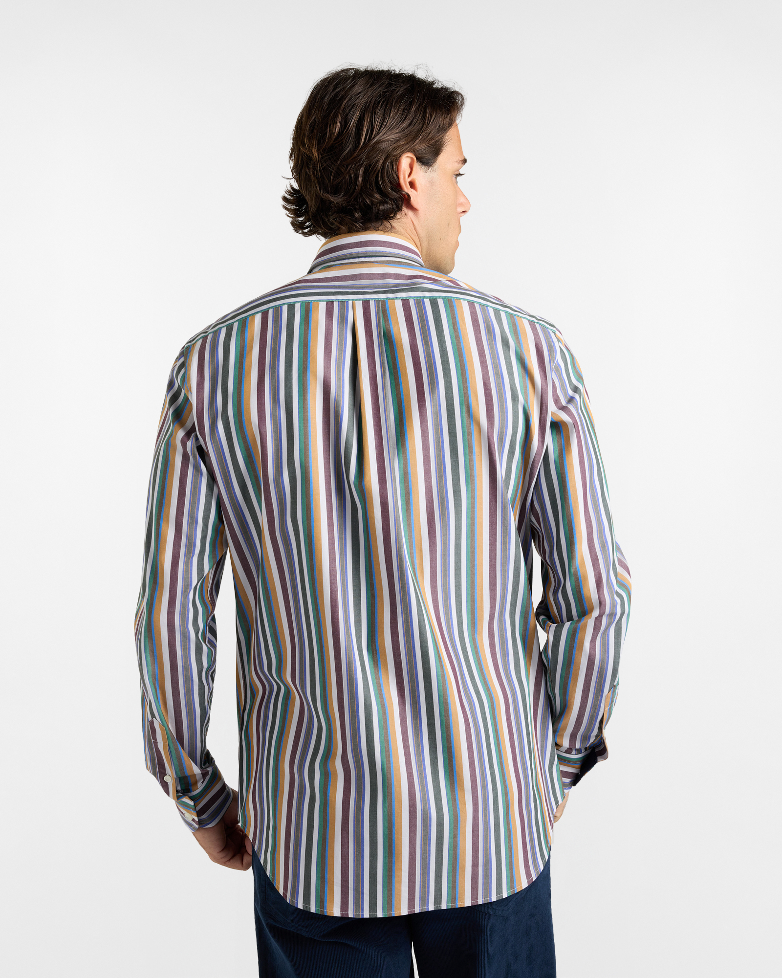 Camicia HBJ Uomo Regular Fit con collo Montecarlo in puro cotone a righe, PRUGNA, large