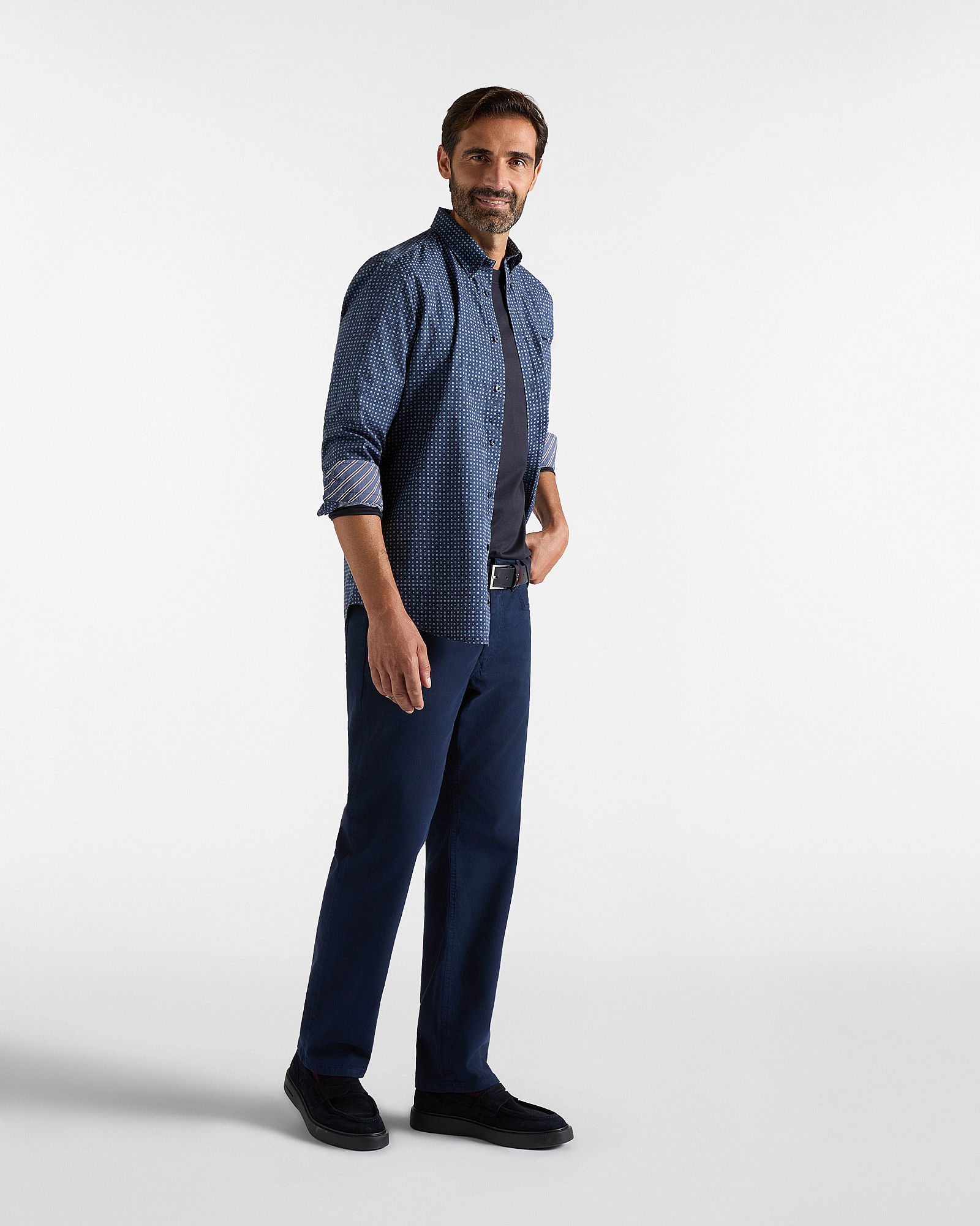 Men's regular-fit shirt with micro-tie print, OCEAN, large