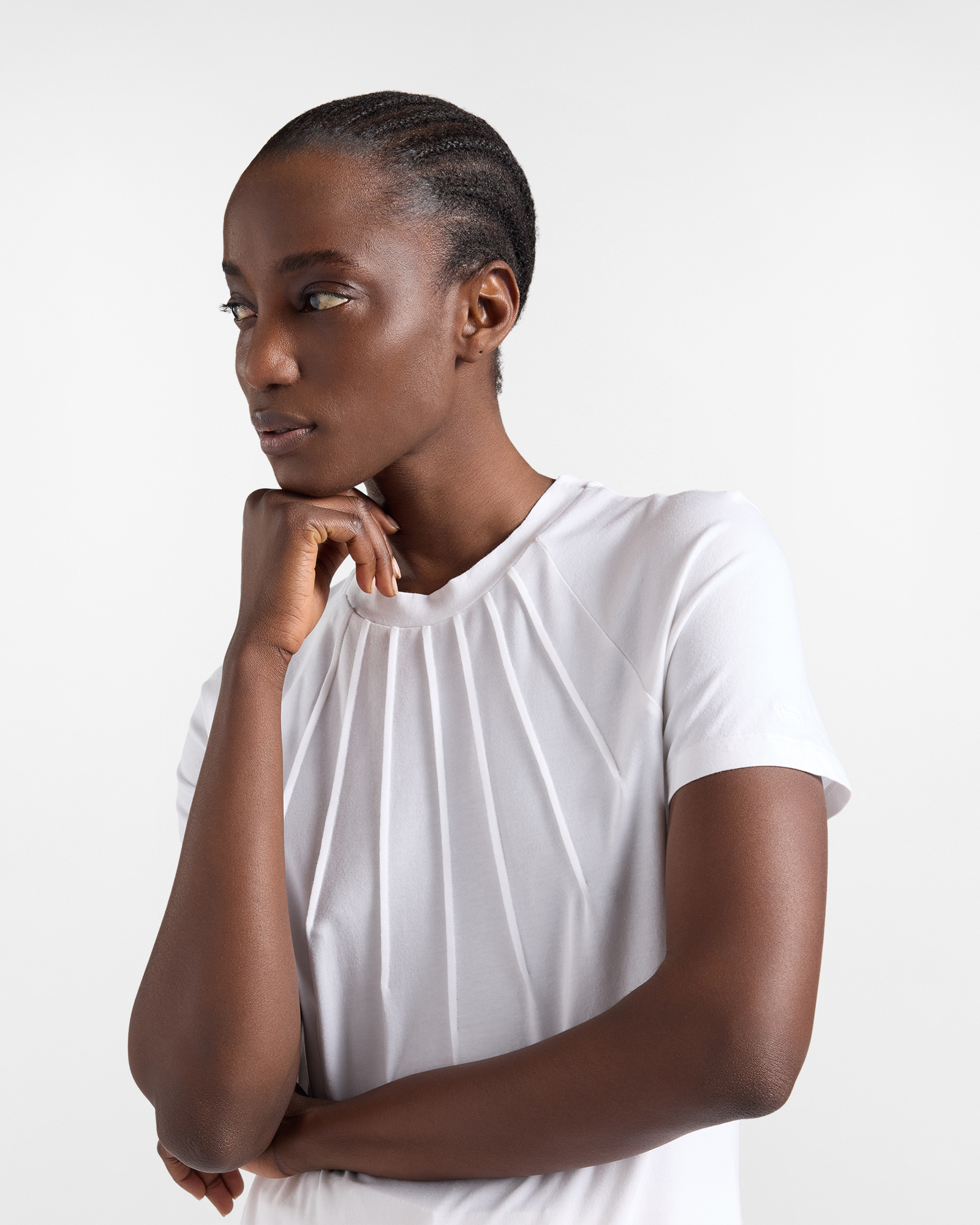 Women's T-shirt with pleats on the front, White, large image number 2