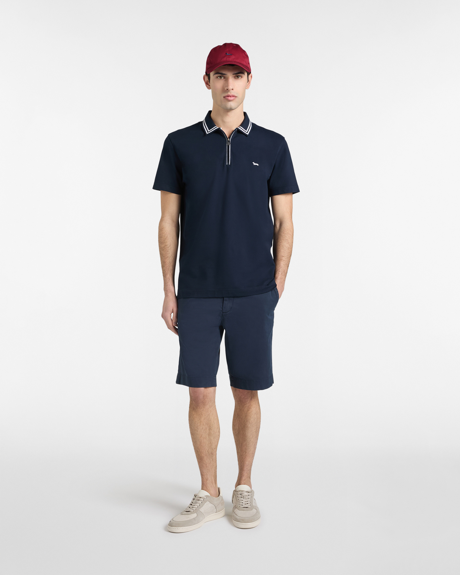 Polo Uomo con Zip in Piqu&eacute; Stretch, Blu, large image number 3