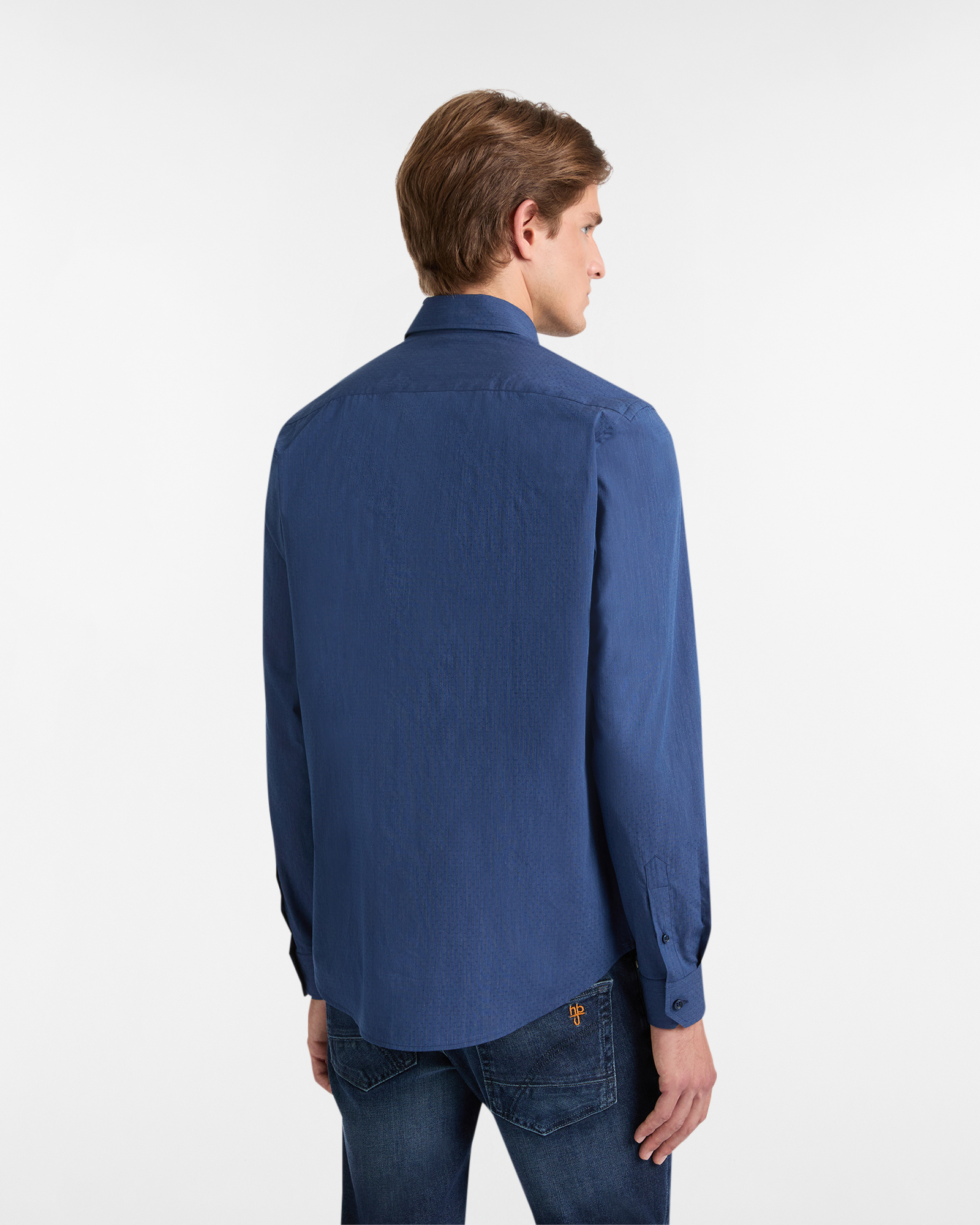 Cotton Shirt with Micro-Texture and French Collar