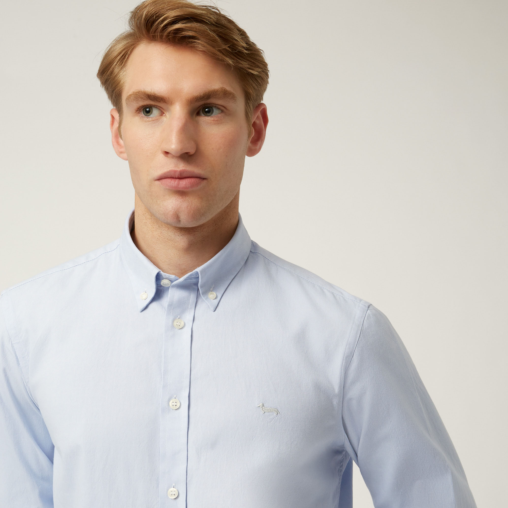 Essentials shirt in plain-coloured cotton, Light Blue, large