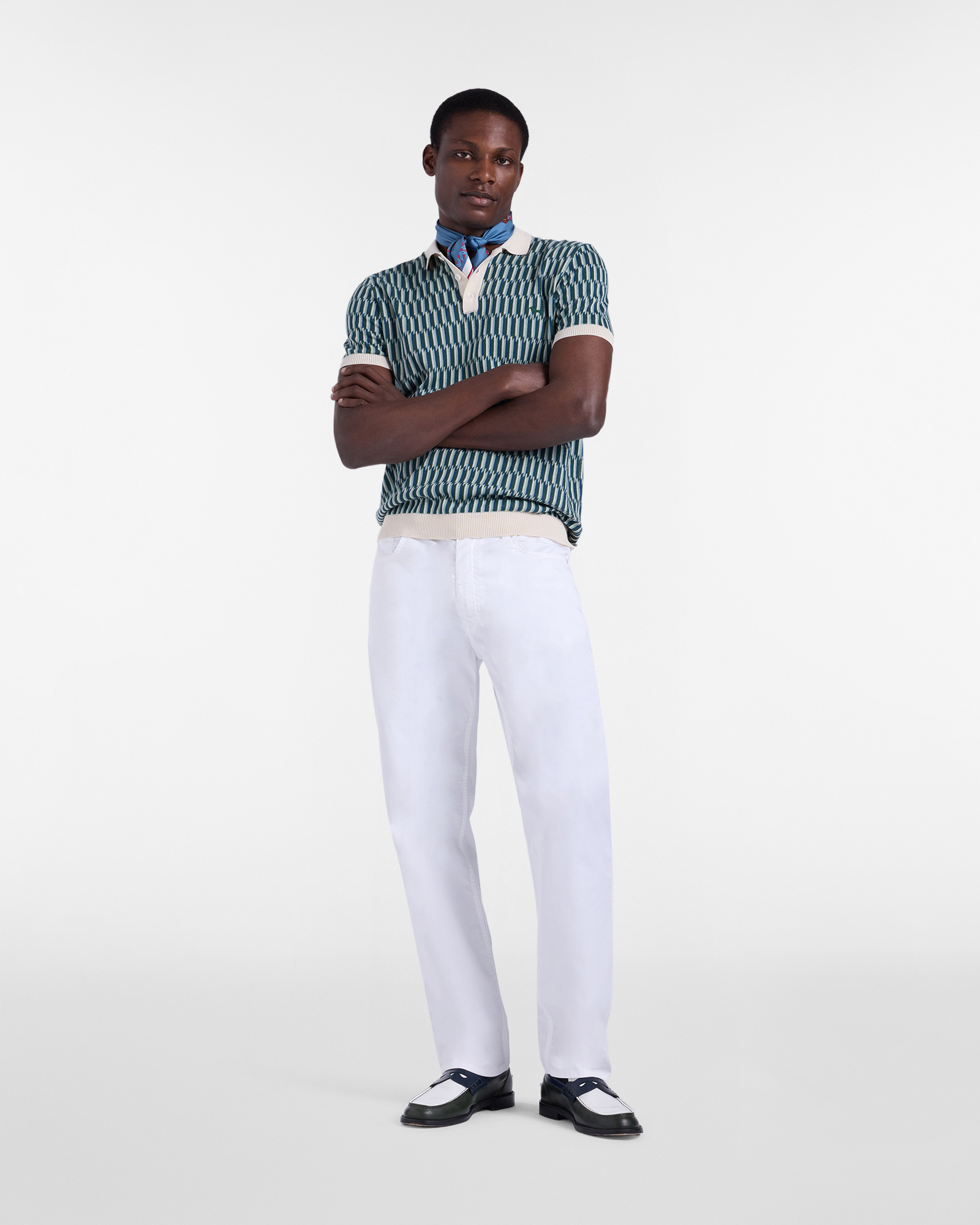 Geometric jacquard knit polo shirt, Beige, large image number 3