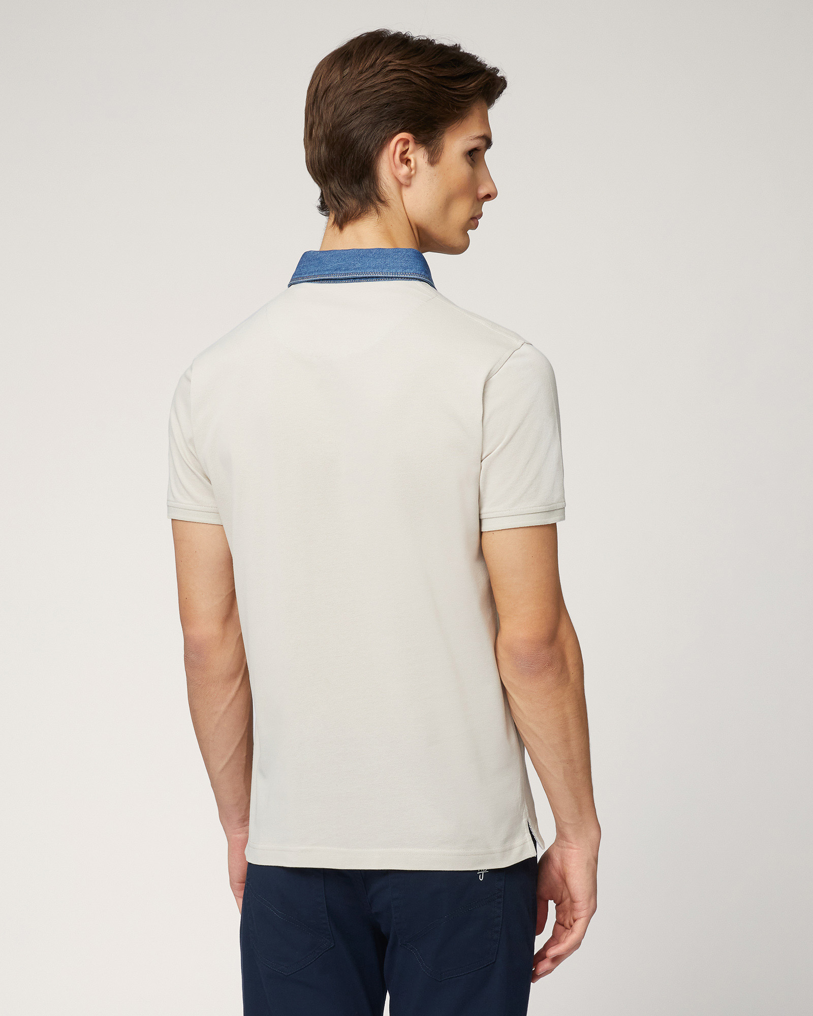 Polo-Shirt with Denim Collar, Sand, large image number 1