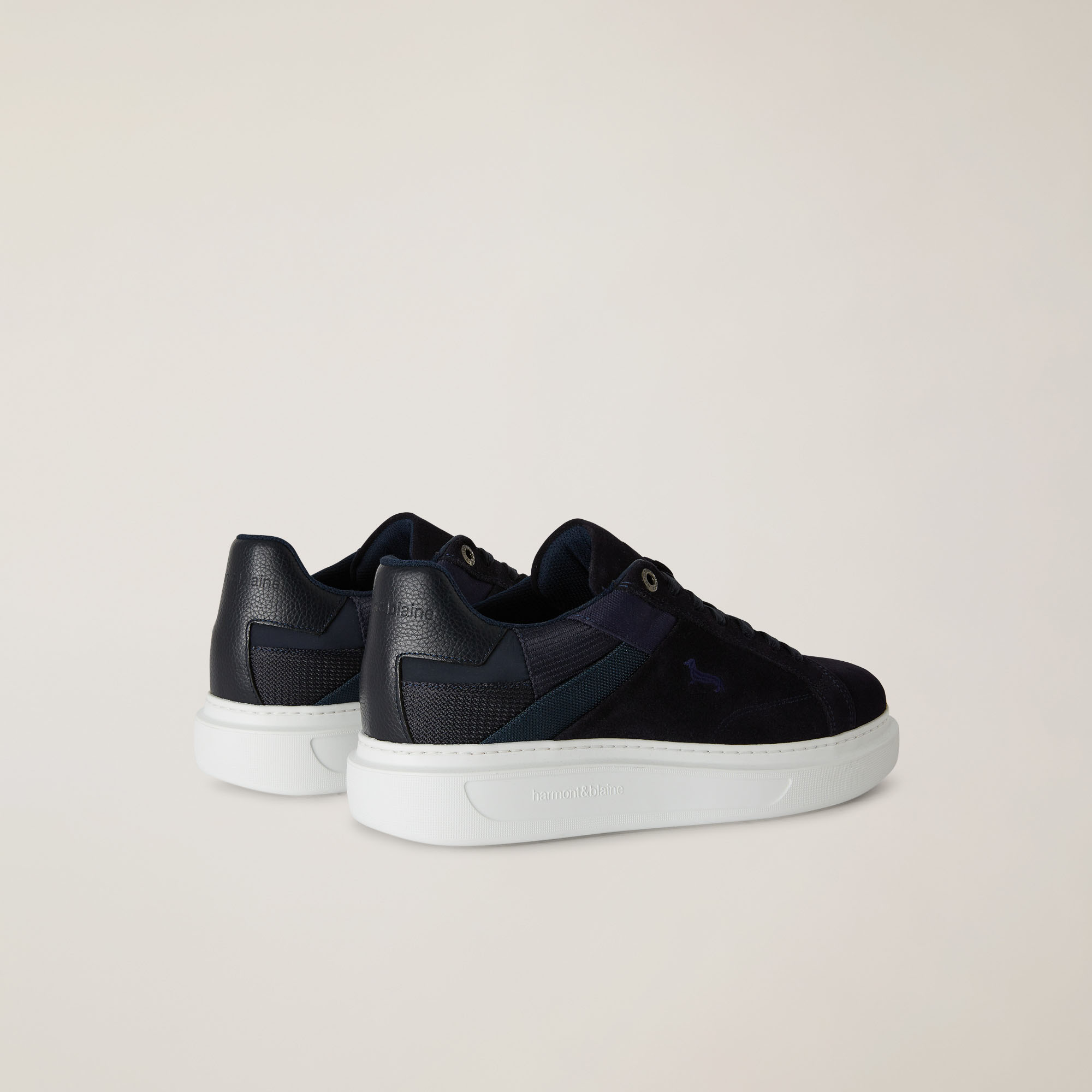 Sneaker In Vera Pelle E Tessuto, Blu Scuro, large image number 2