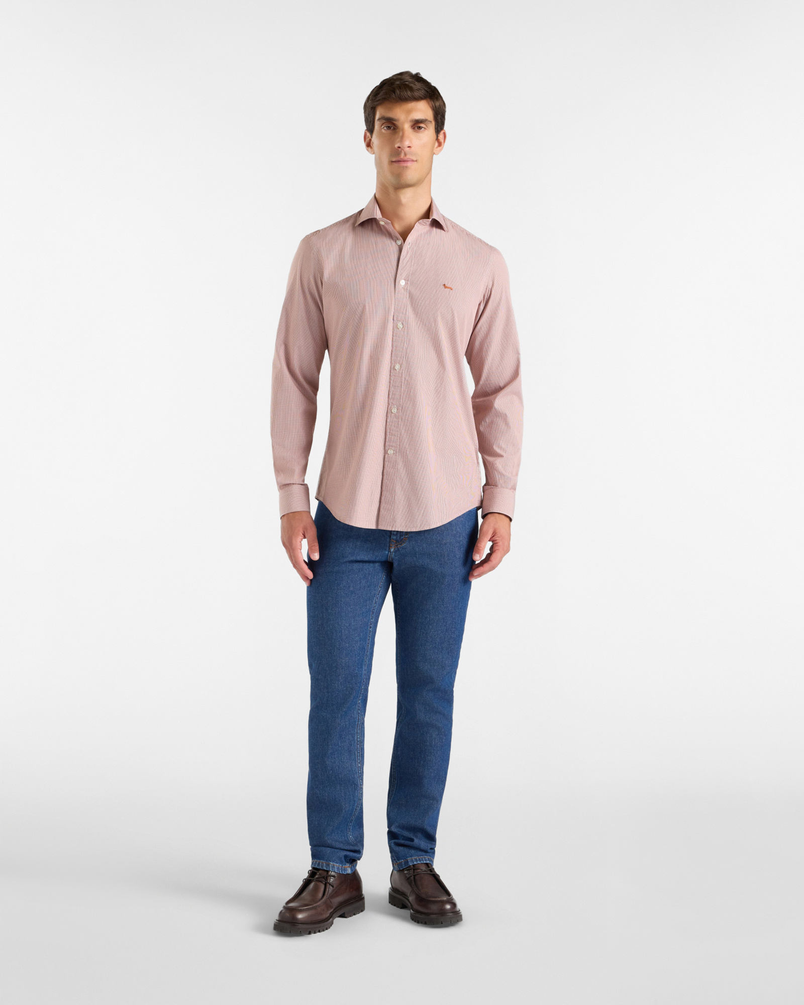 Men's narrow-fit dark  yarn-dyed micro-gingham shirt, BRICK RED, large image number 3