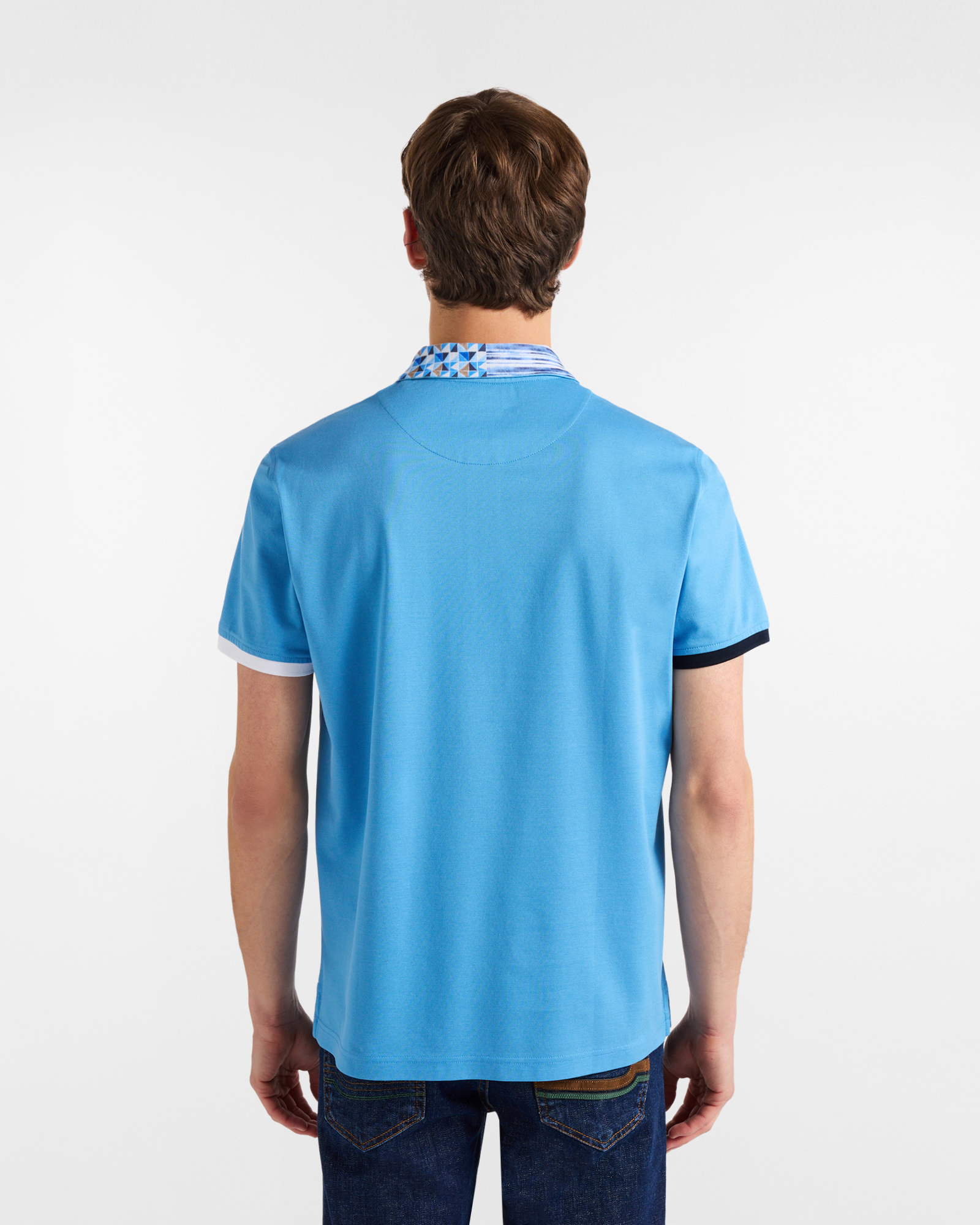 Polo shirt with printed collar, Blue, large image number 1
