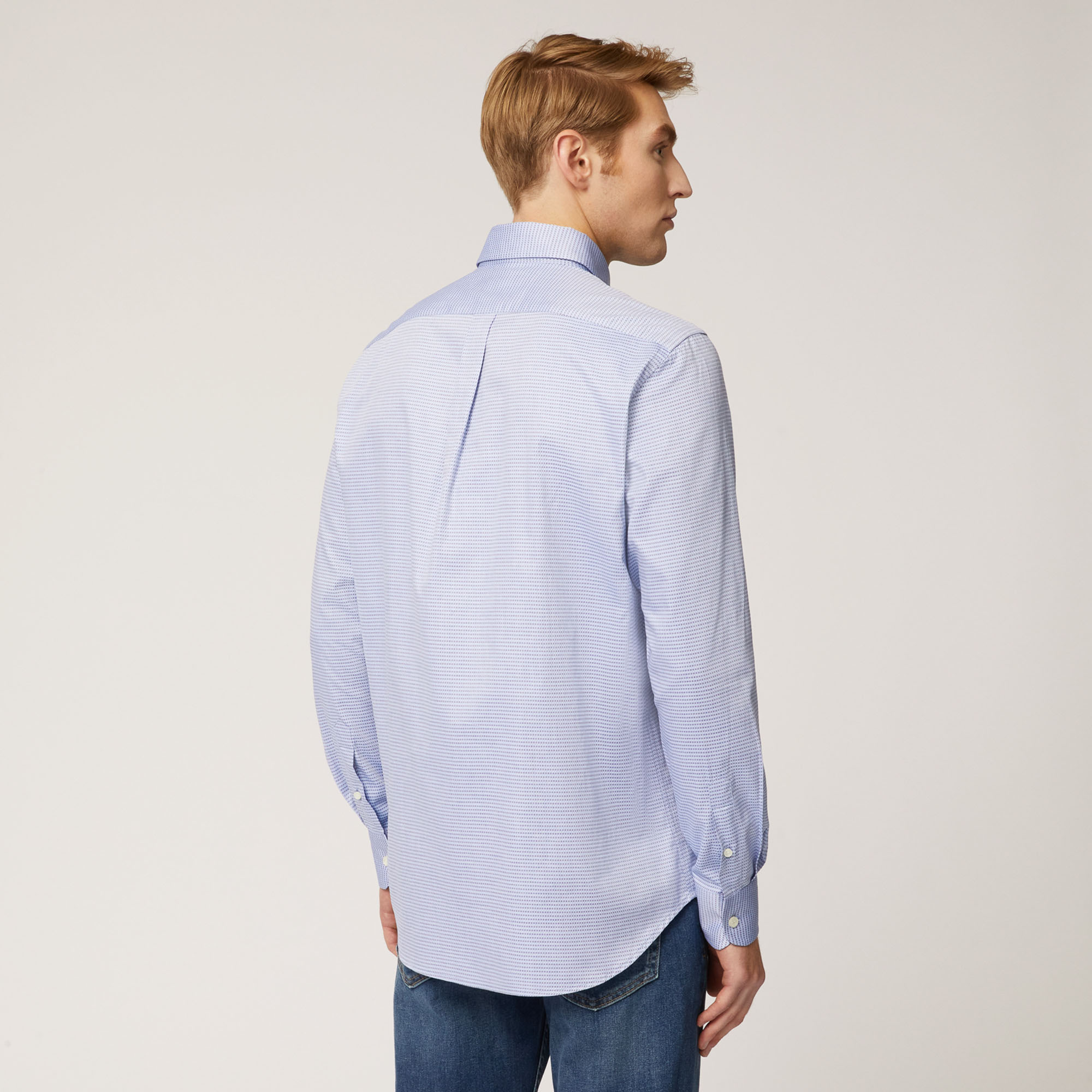 Camicia In Cotone Con Motivo Pois, Dusty Blu, large image number 1