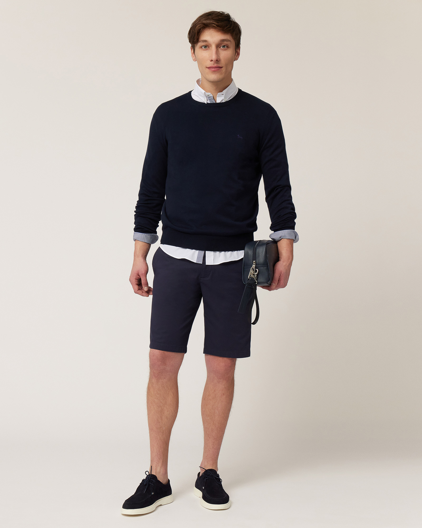Cotton Crew Neck Pullover, Navy Blue, large image number 3