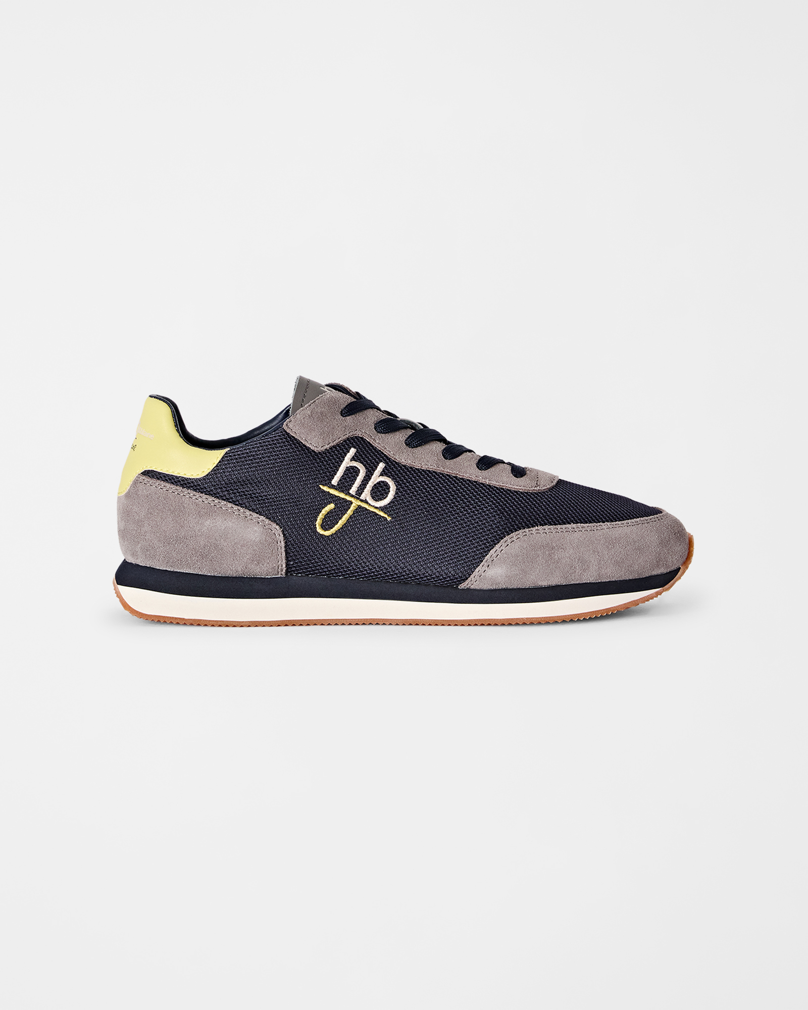 Sneaker HBJ Uomo in  vera pelle scamosciata e Tessuto Tecnico Blu Scuro e Beige