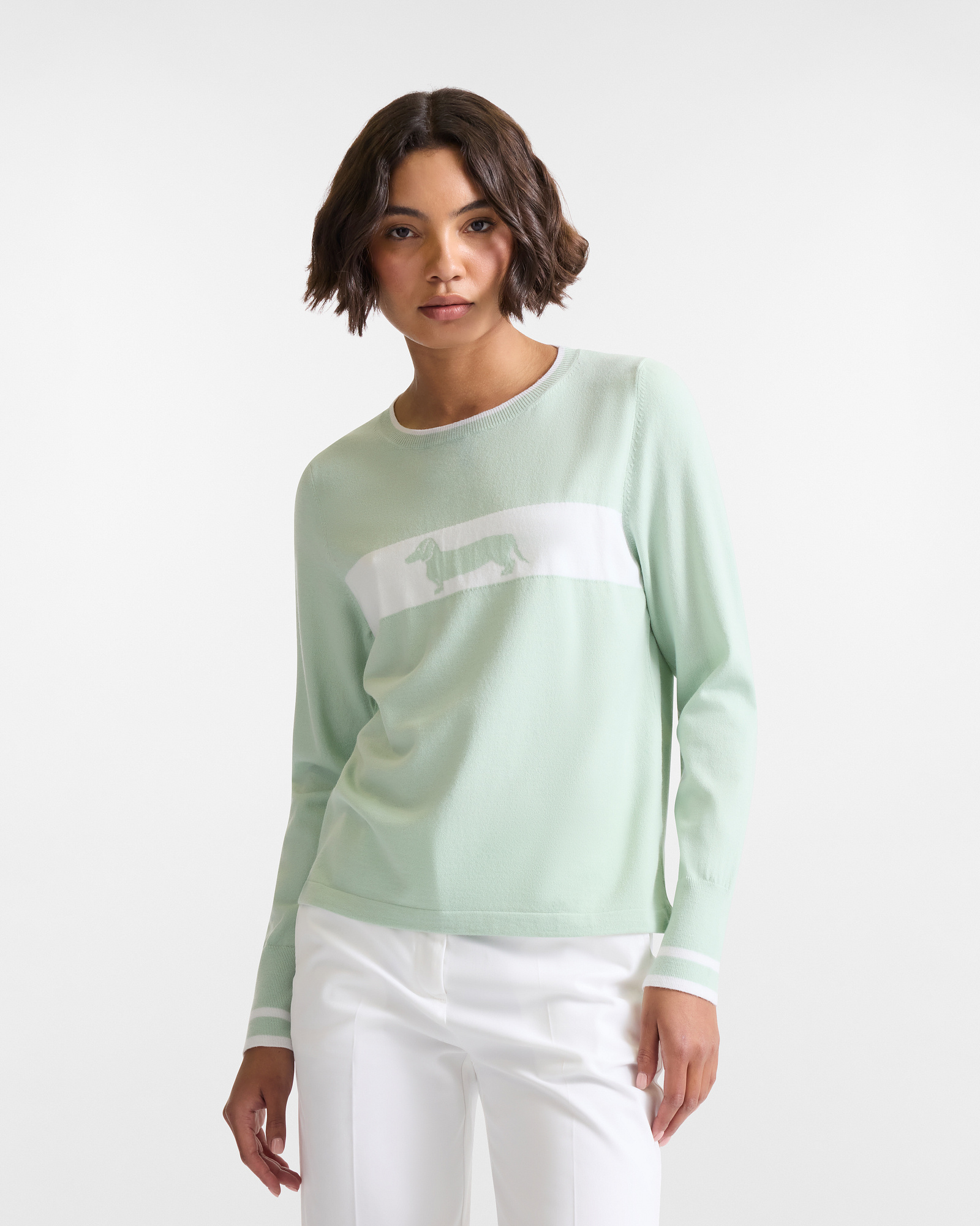 Jacquard Dachshund Sweater, Light Green, large