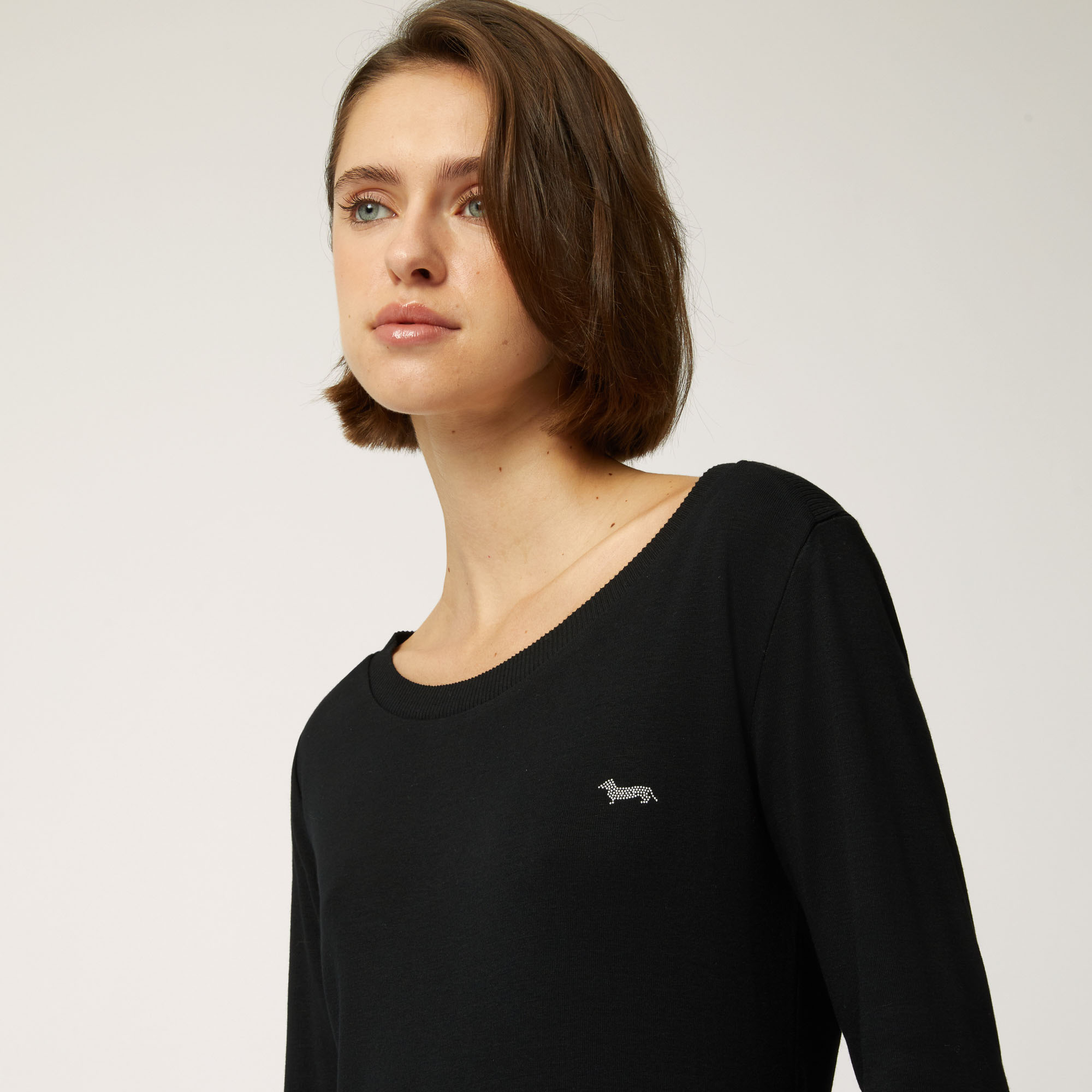 Pullover Slim In Modal E Cotone, Nero, large image number 2