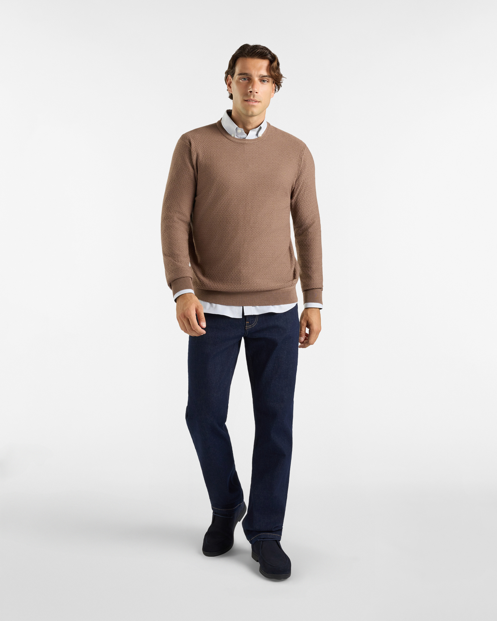 Maglia girocollo HBJ Uomo in pura lana, BEIGE, large