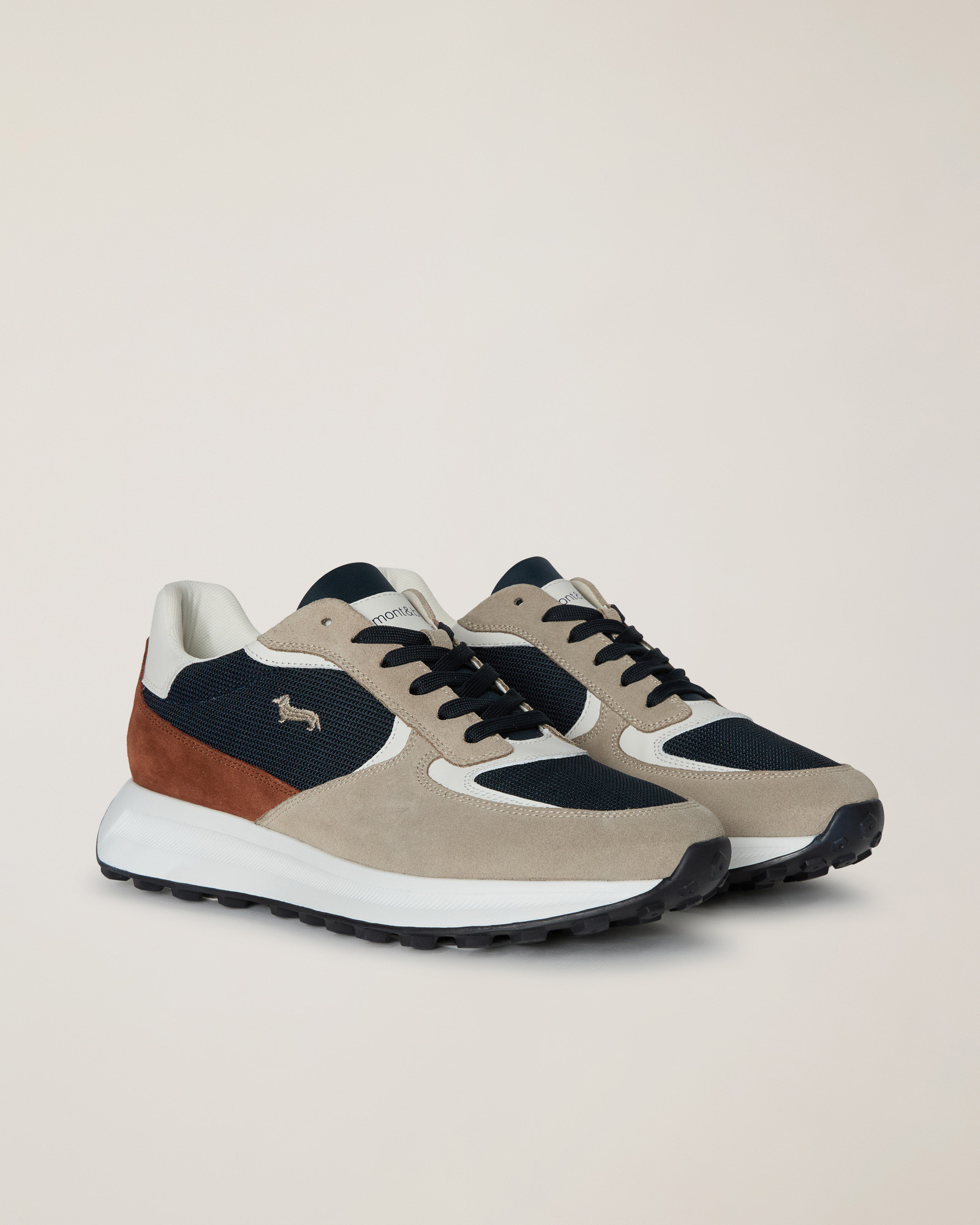 Mixed-Material Sneaker, Beige/Blue, large image number 1