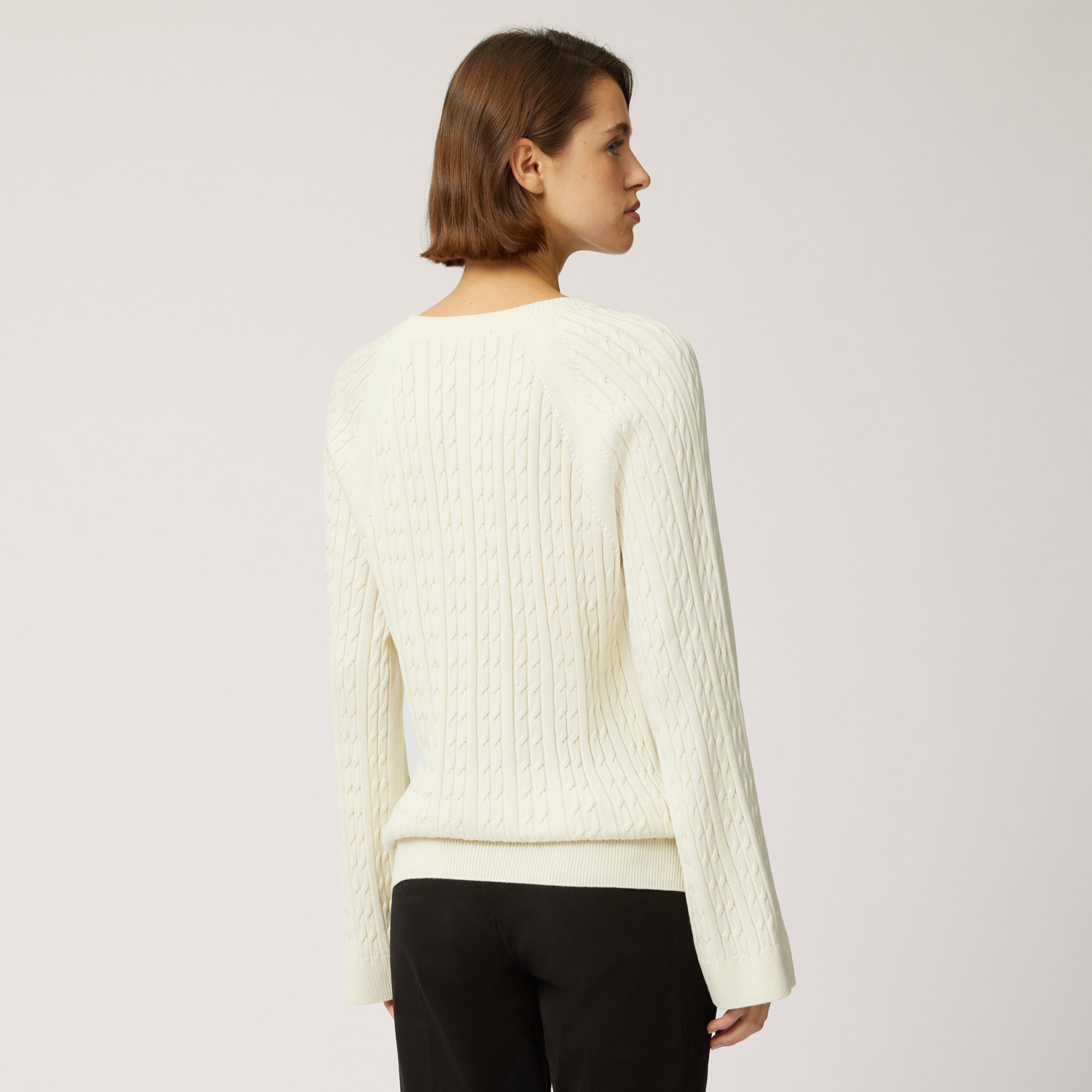 Jersey Trenzado De Cuello Redondo, Crema, large image number 1