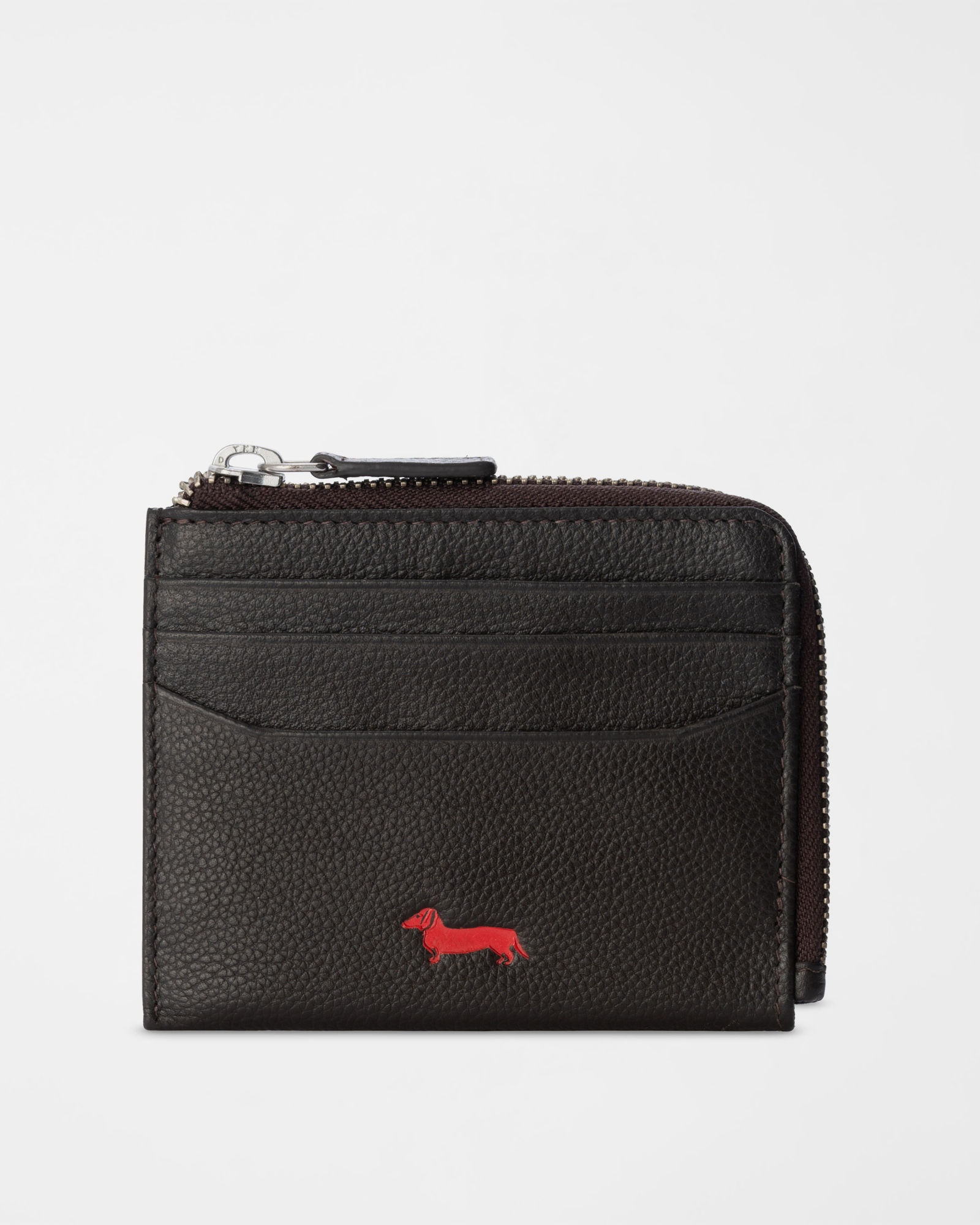 Men&rsquo;s Card Holder with Zip Pocket in Genuine Dark Oak Leather