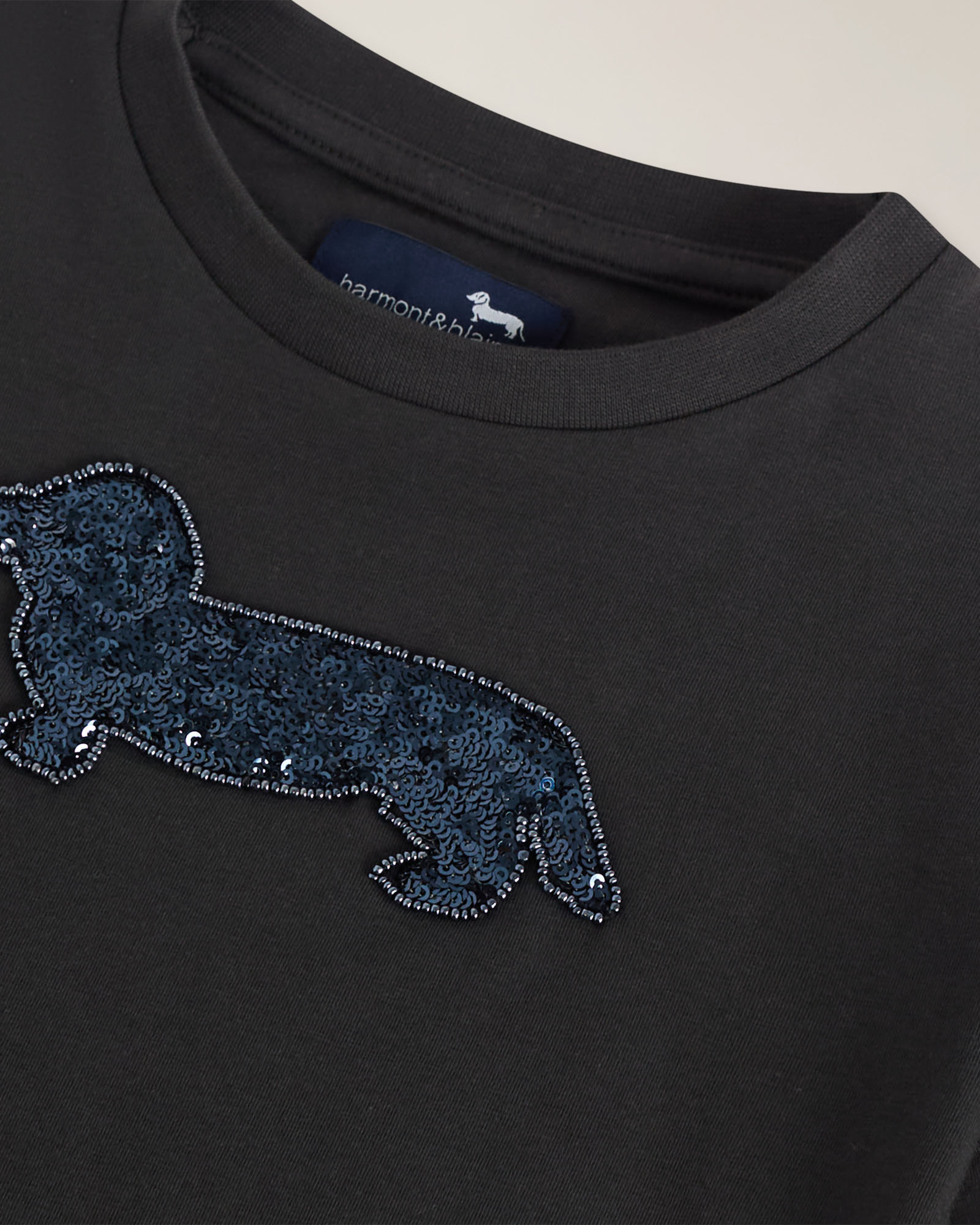Jersey T‑shirt with sequin logo embroidery, Anthracite, large image number 2