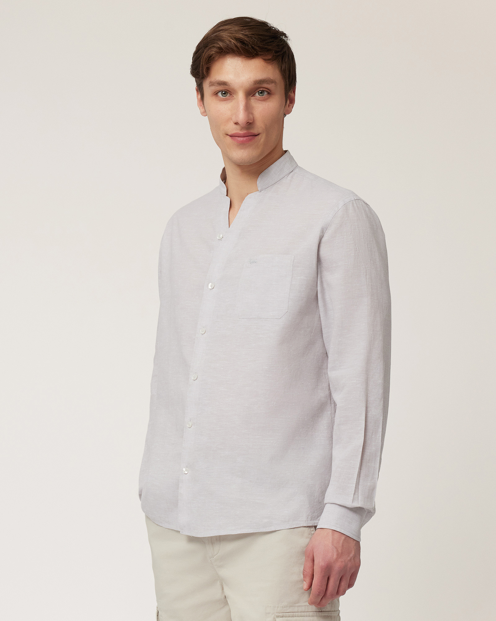 Camicia Con Collo Alla Coreana, Grigio Argento, large