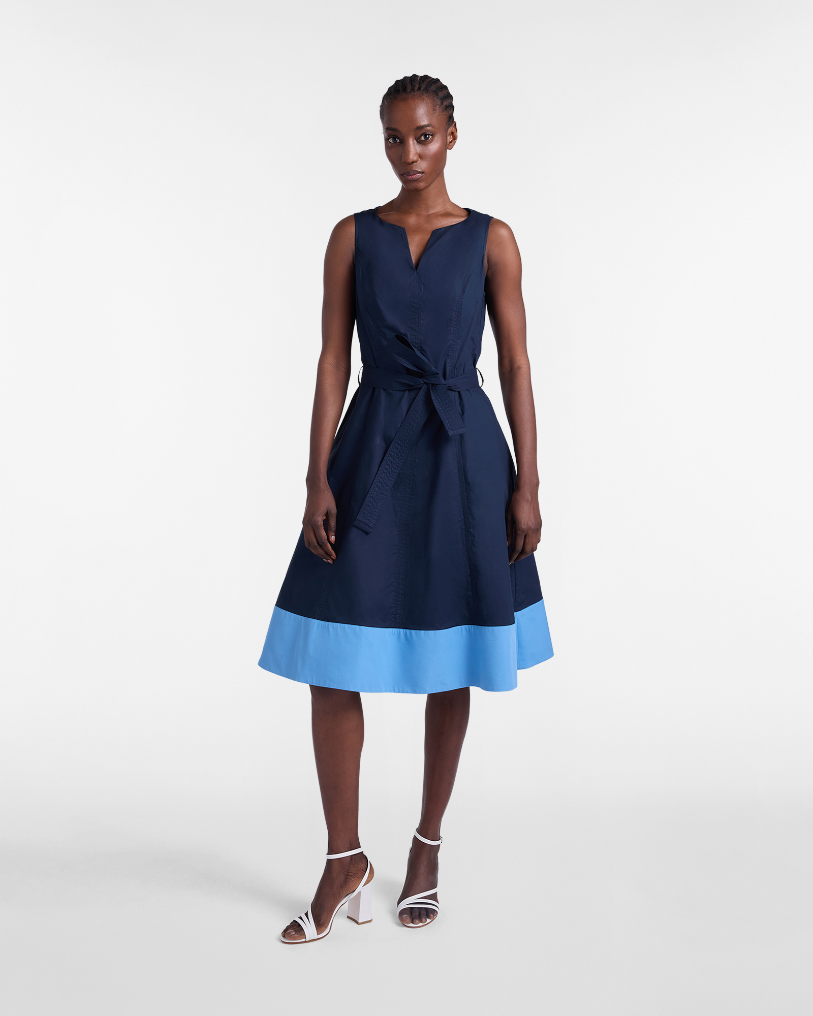 Abito donna in cotone con bordo a contrasto, Donna, Blu, Taglia: 36