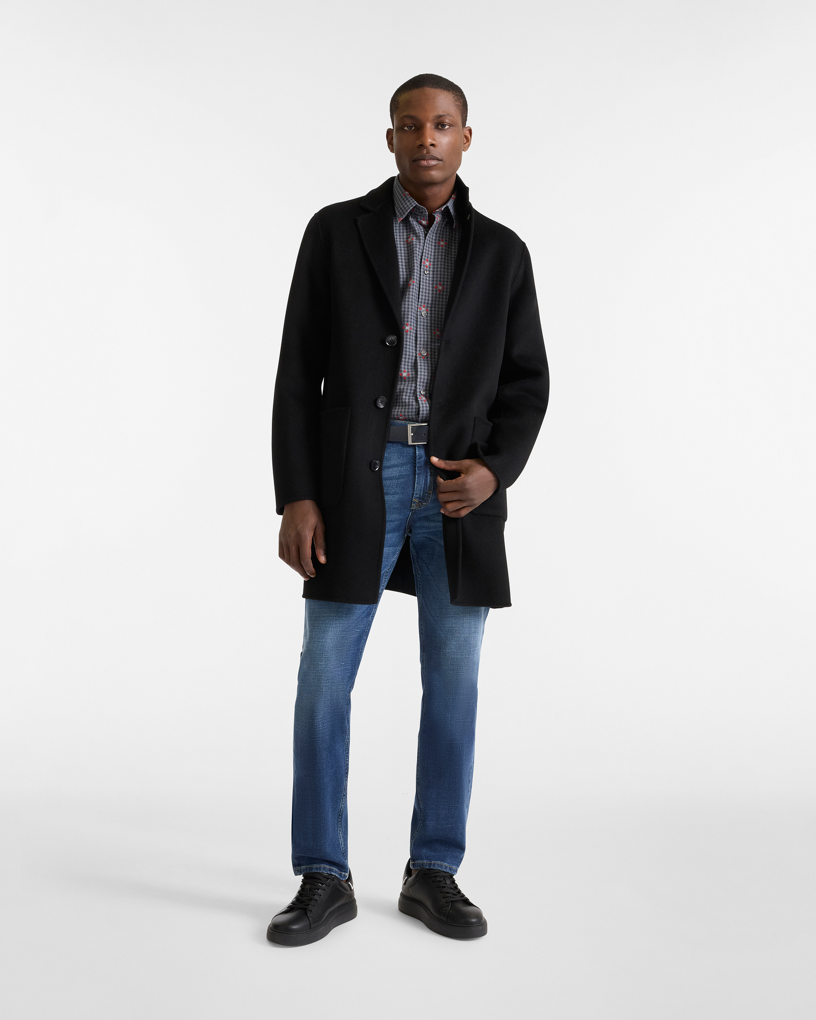 Single-Breasted Long Wool Coat, Black, large image number 3