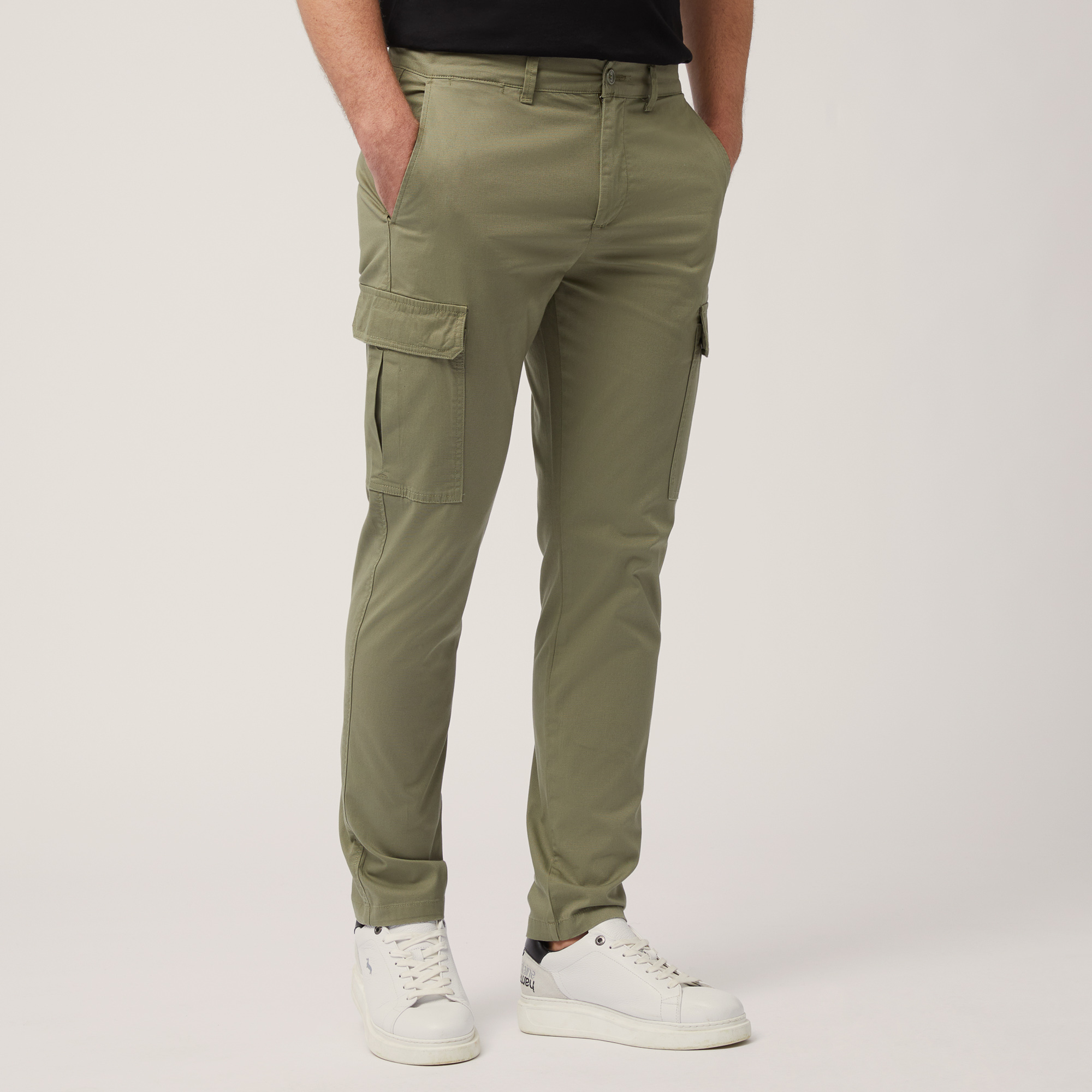 Pantaloni Cargo Cotone Stretch, Verde, large