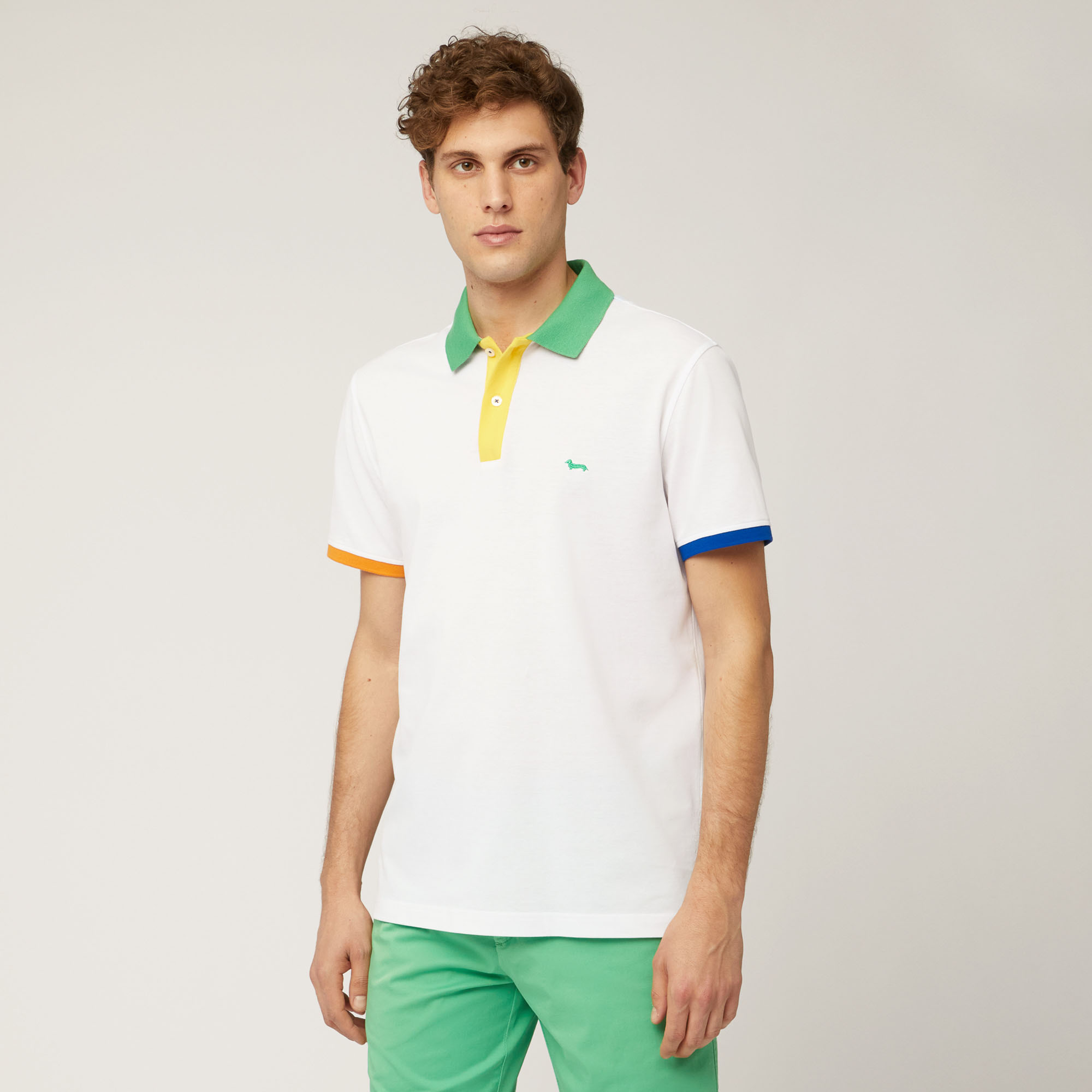 Cotton Polo with Contrasts, White, large