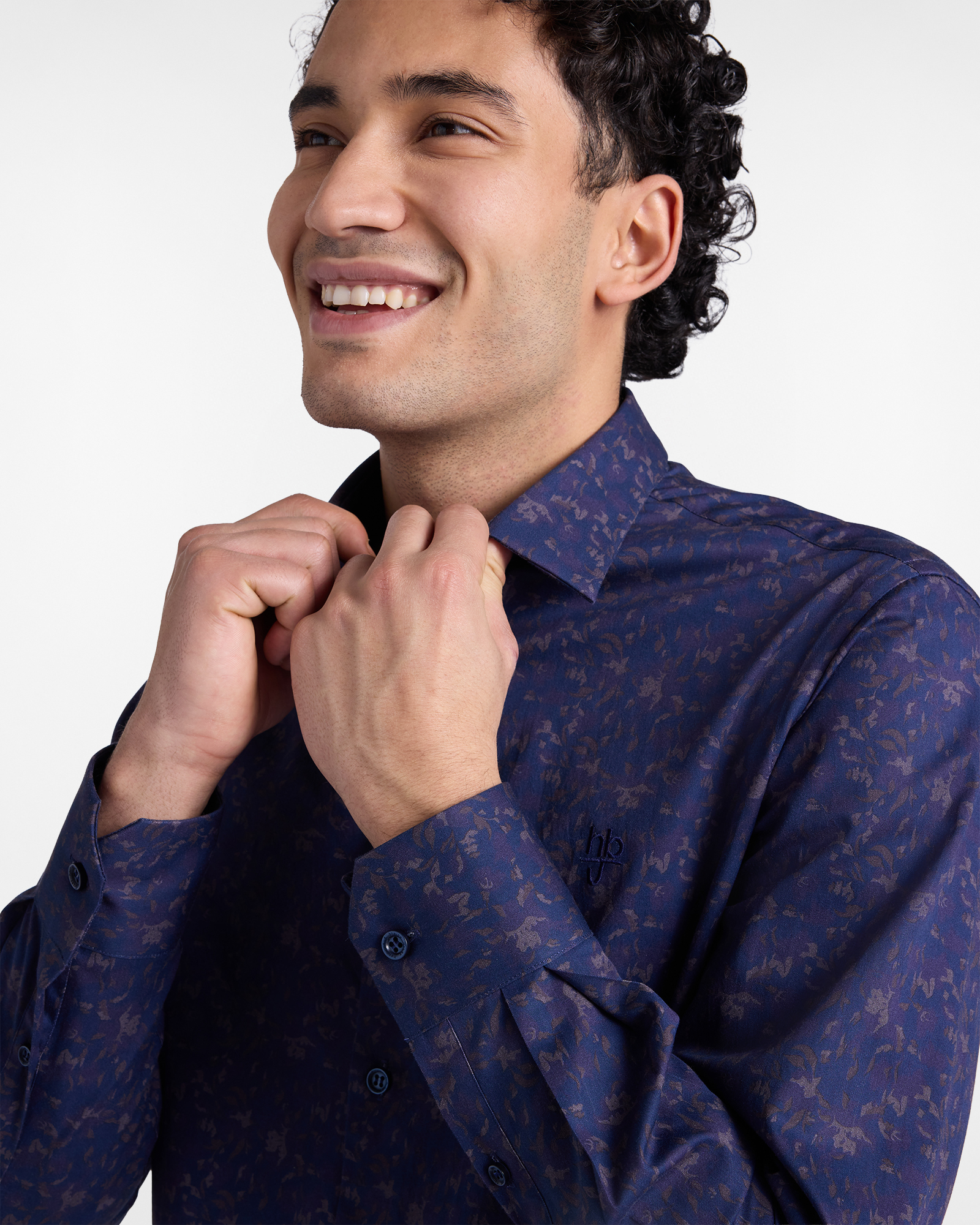 Camicia in Cotone con stampa floreale, Blu Scuro, large image number 2