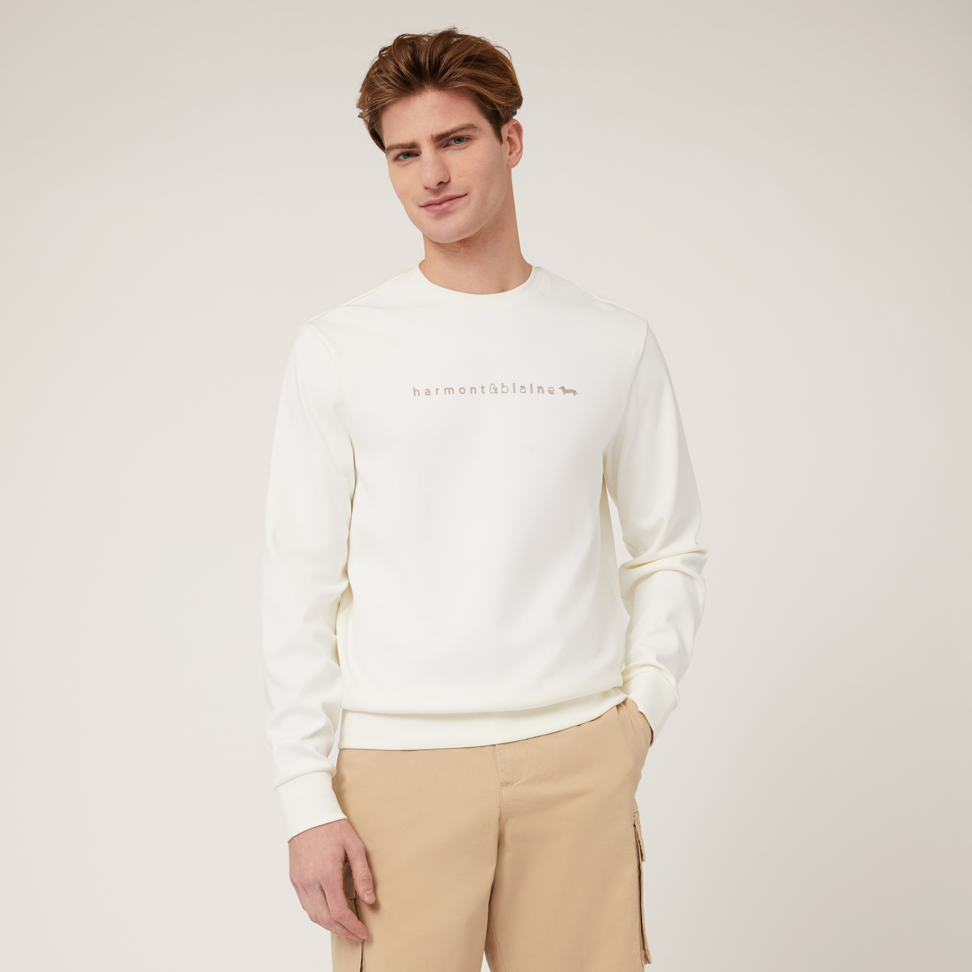 Crew Neck Sweatshirt with 3D Logo, White, large image number 0