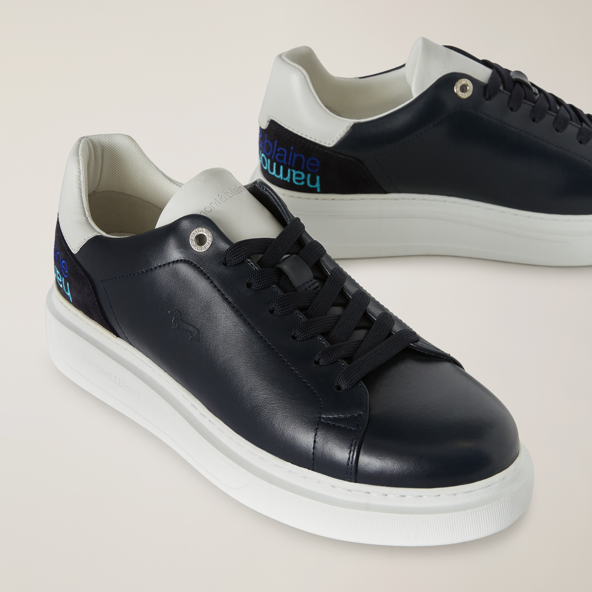 Leather Sneaker with Lettering, Blue, large image number 3