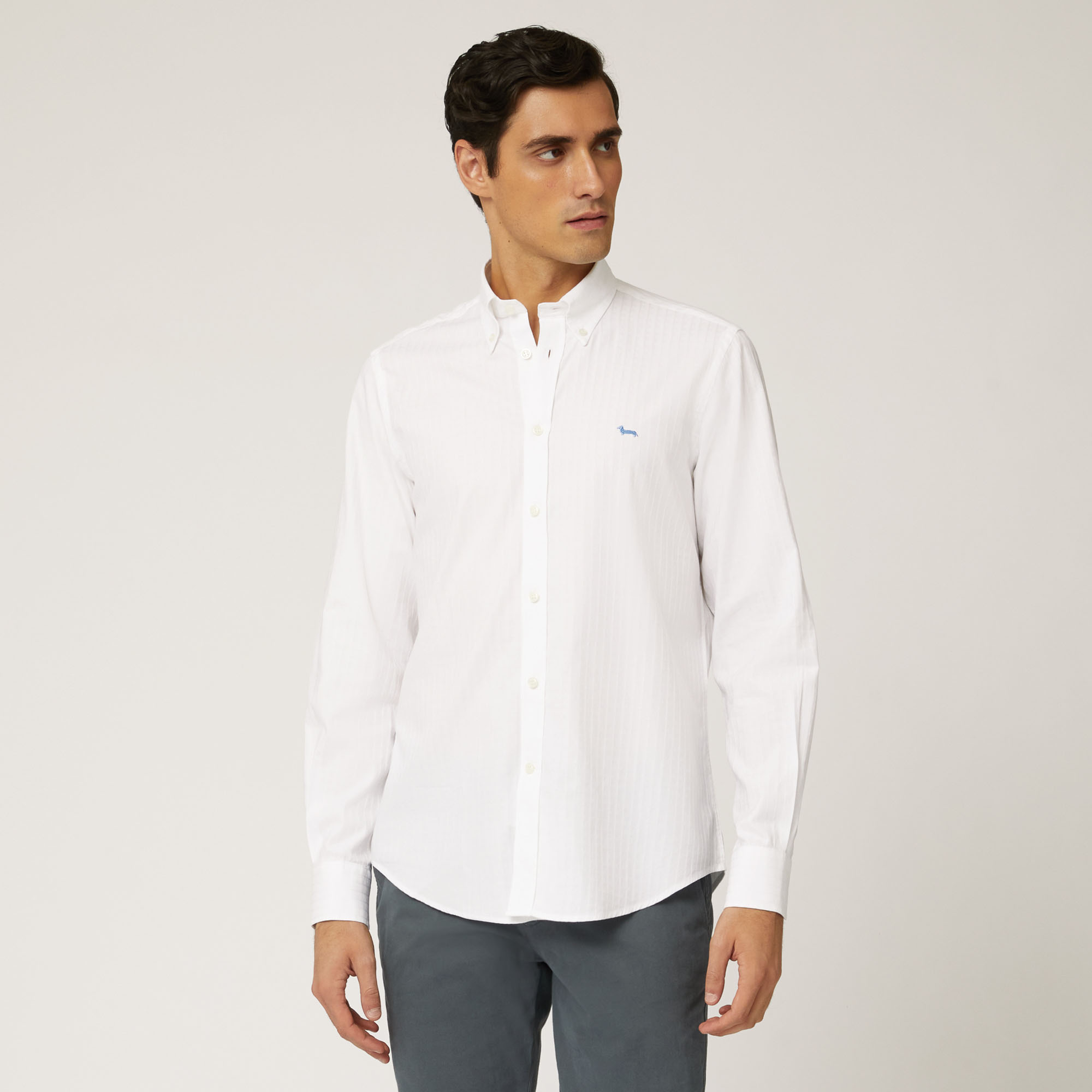 Cotton And Lyocell Check Shirt, White, large