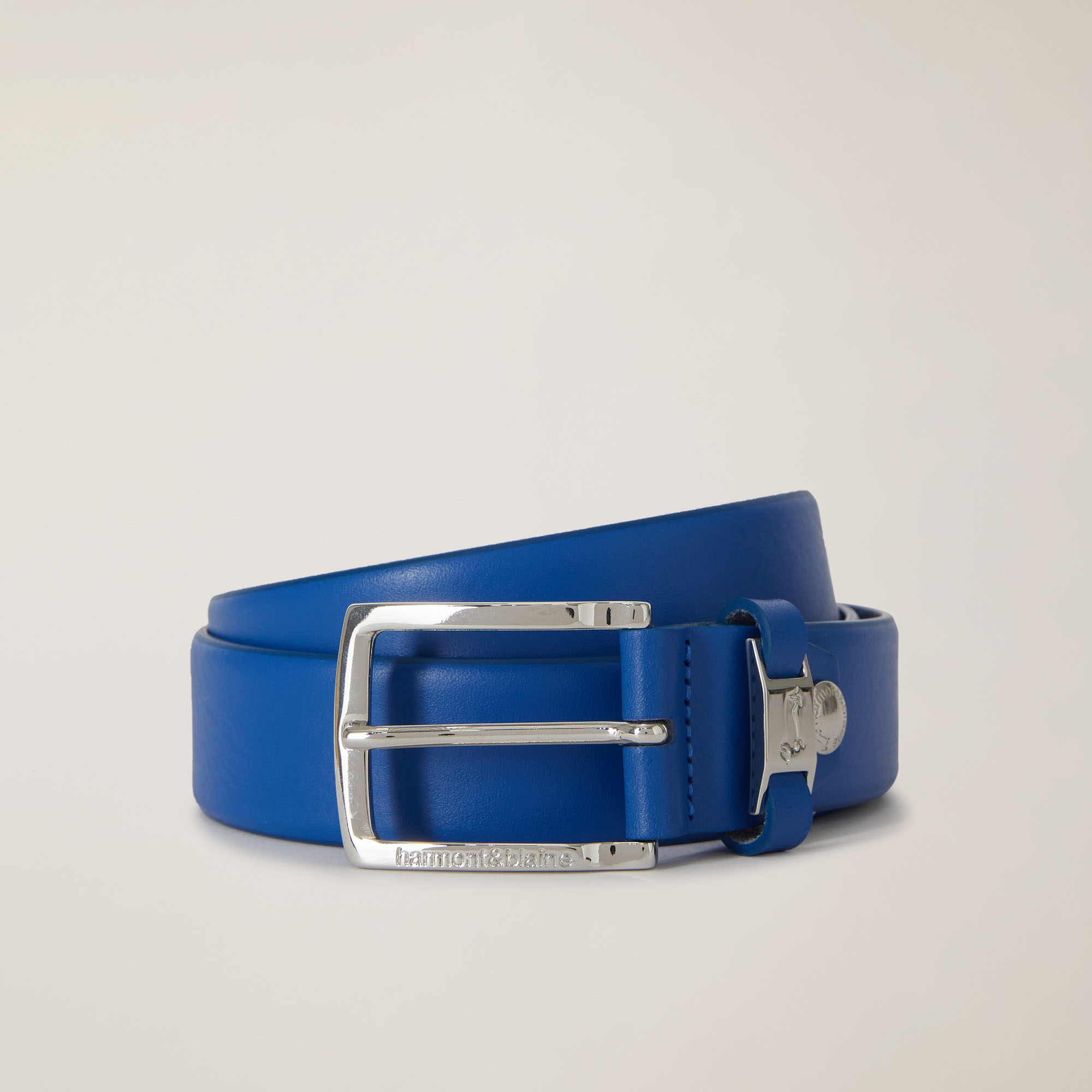 Cintura In Vera Pelle Con Passante Logato, Blu Navy, large