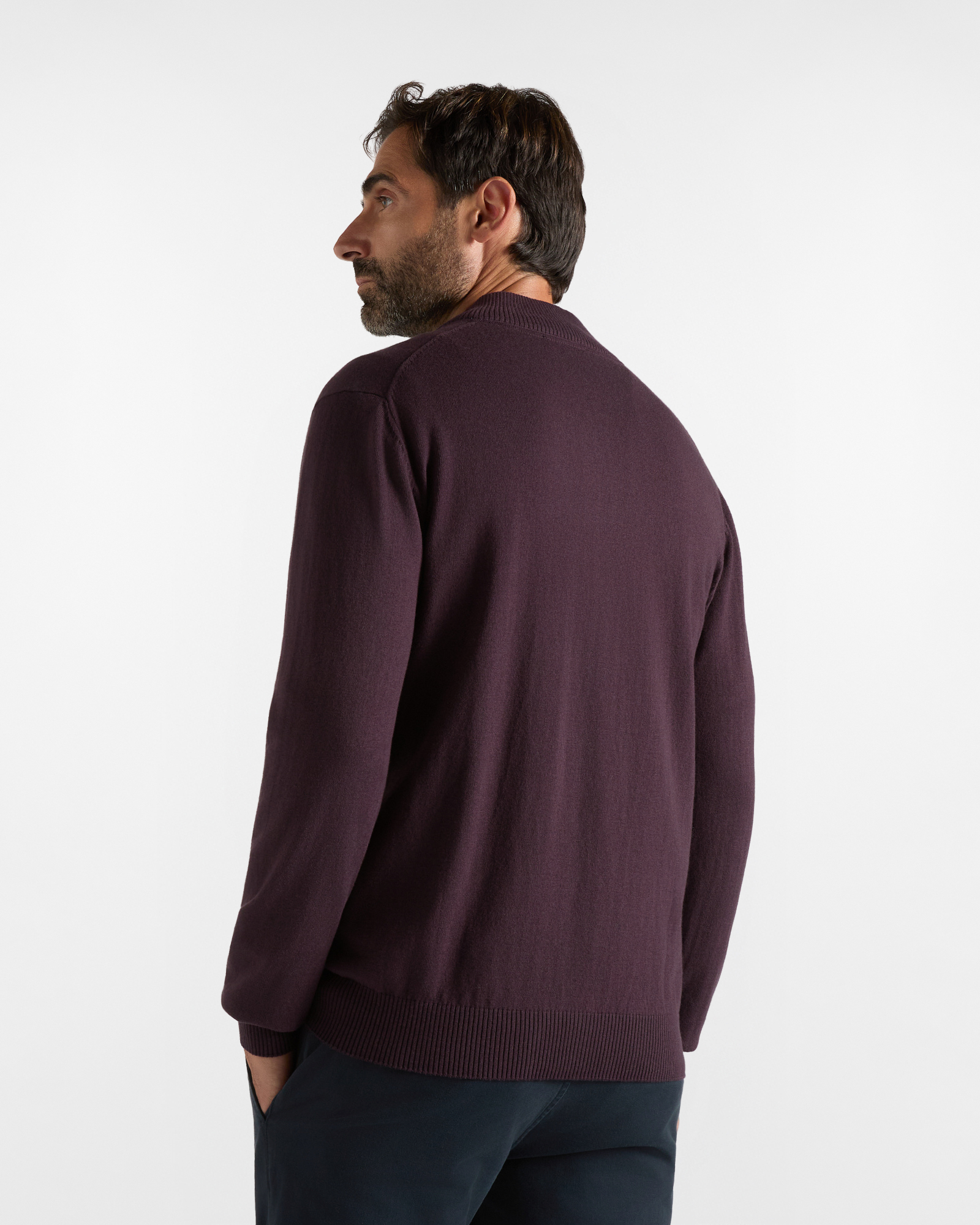 Maglia HBJ Uomo Full Zip in Misto Lana e Cashmere, PRUGNA, large