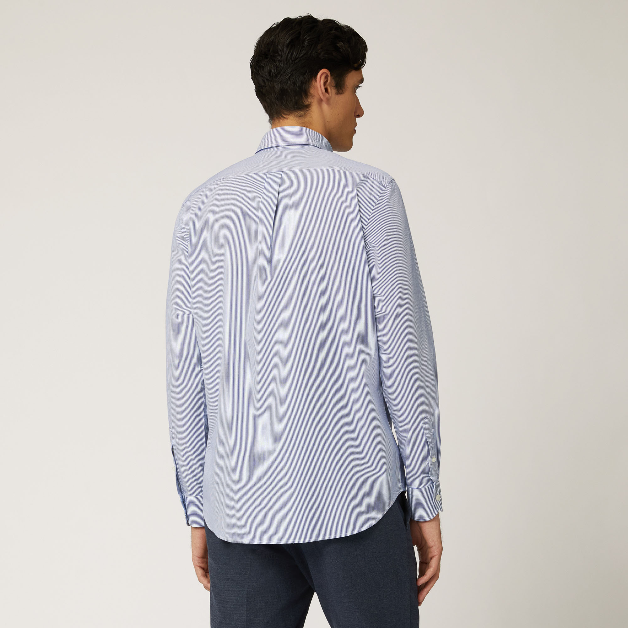 Camisa De Algodón Orgánico De Microrrayas Con Interiores A Contraste, Azul, large