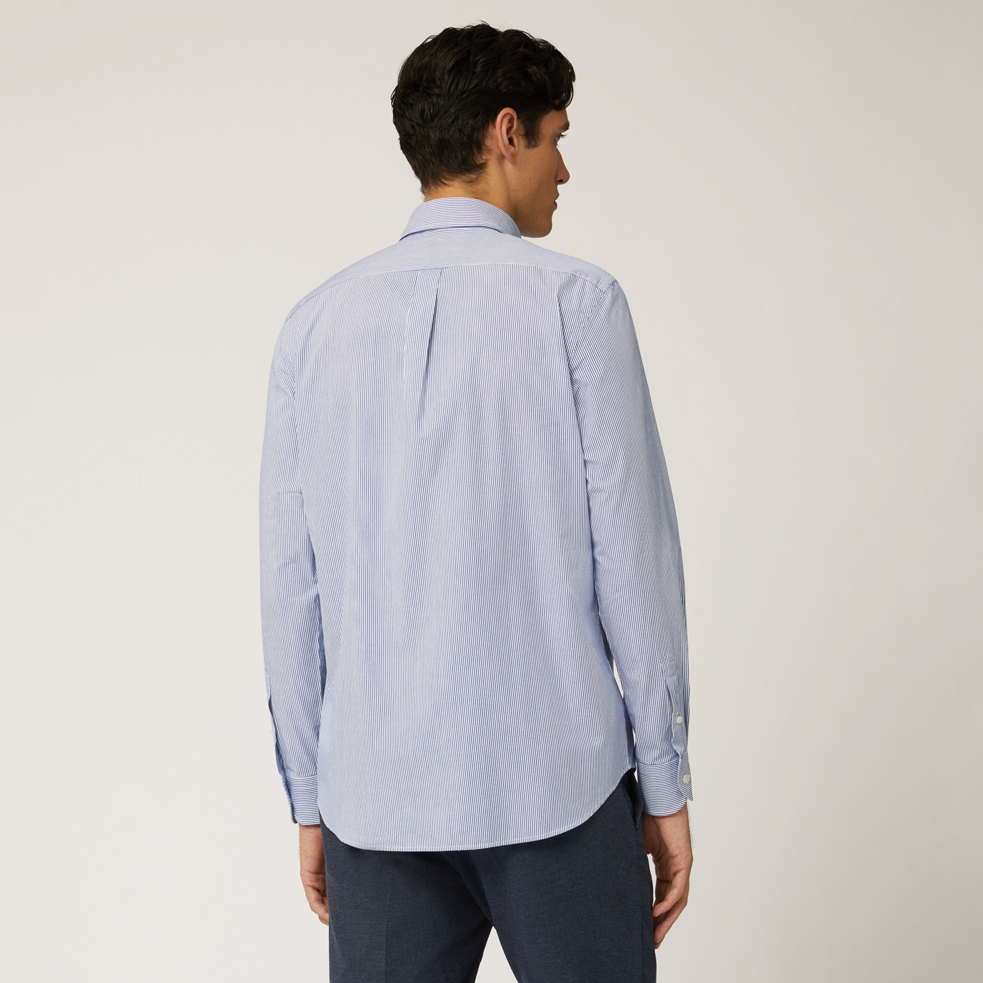 Camisa De Algodón Orgánico De Microrrayas Con Interiores A Contraste, Azul, large image number 1
