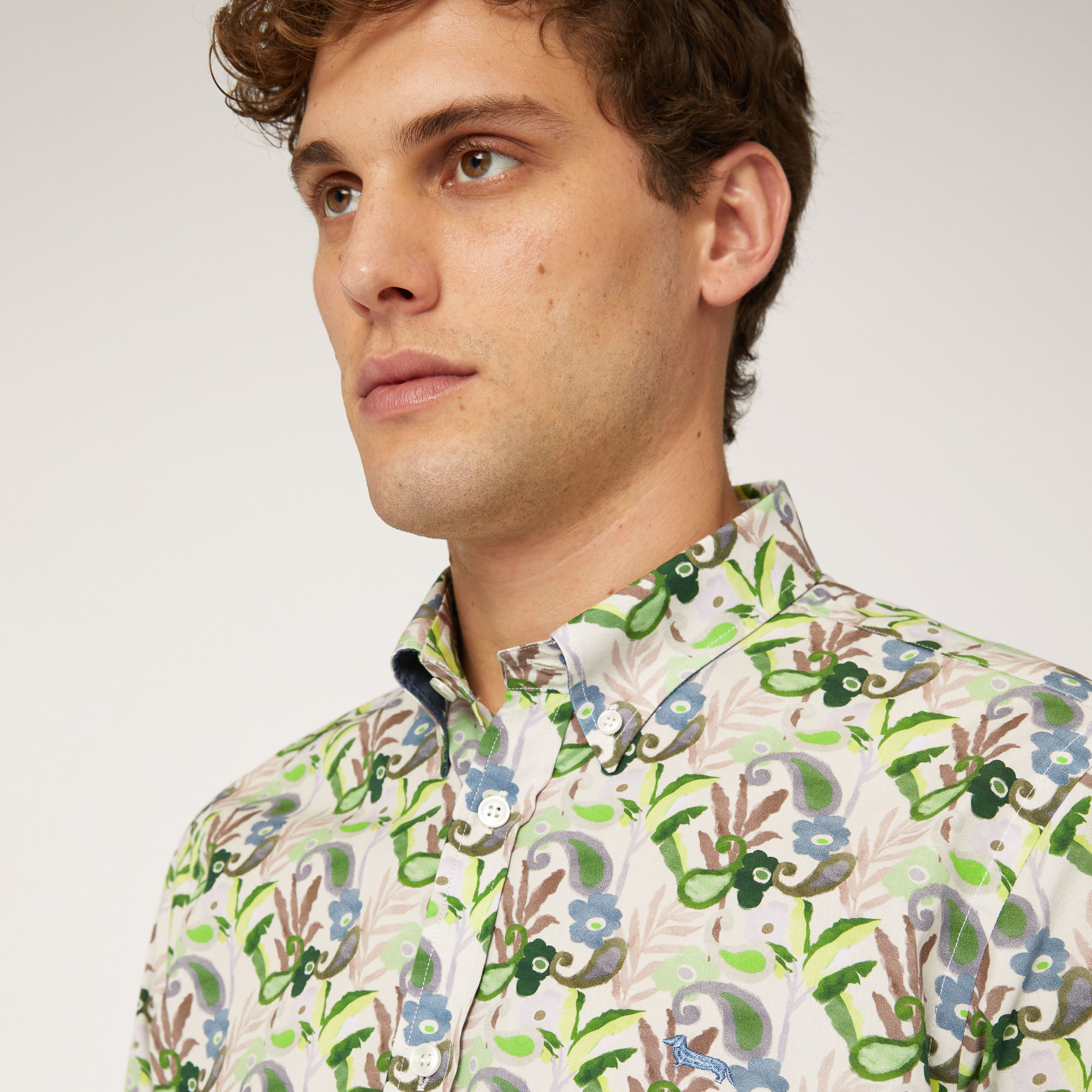 Cotton Poplin Shirt with Floral Print, White, large image number 2