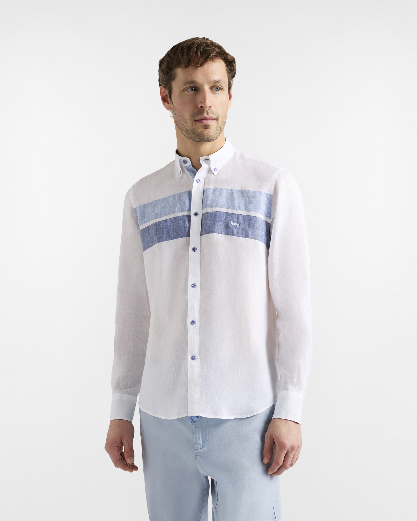 Linen shirt with contrasting bands
