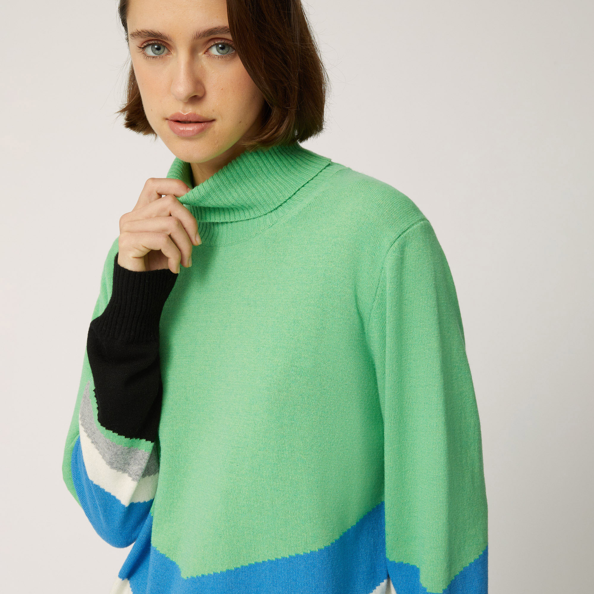 Ski Lounge Herringbone Pattern Turtleneck, Green, large image number 2