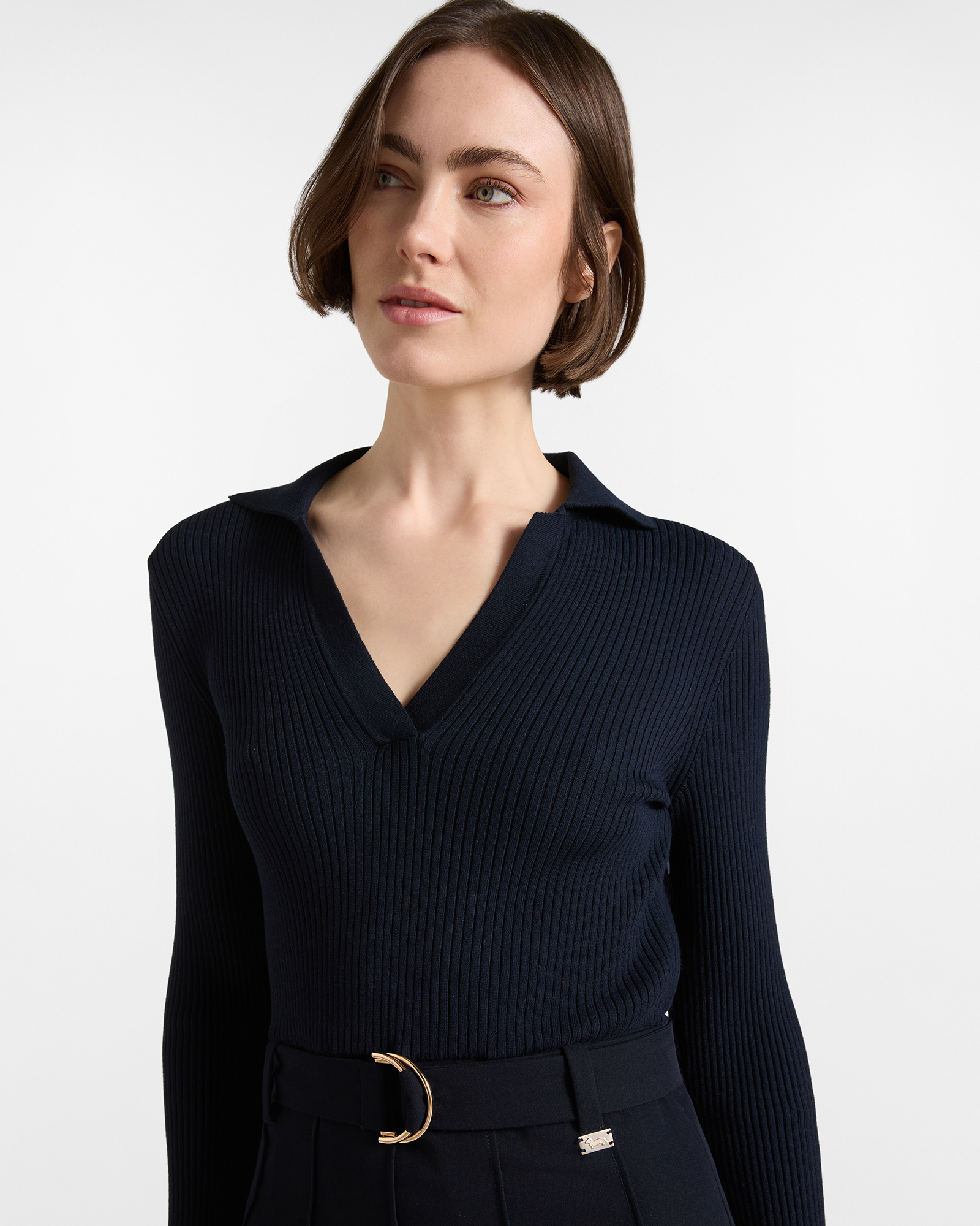 MIXED-FABRIC DRESS WITH RIBBED BODY, NAVY BLUE, large image number 2