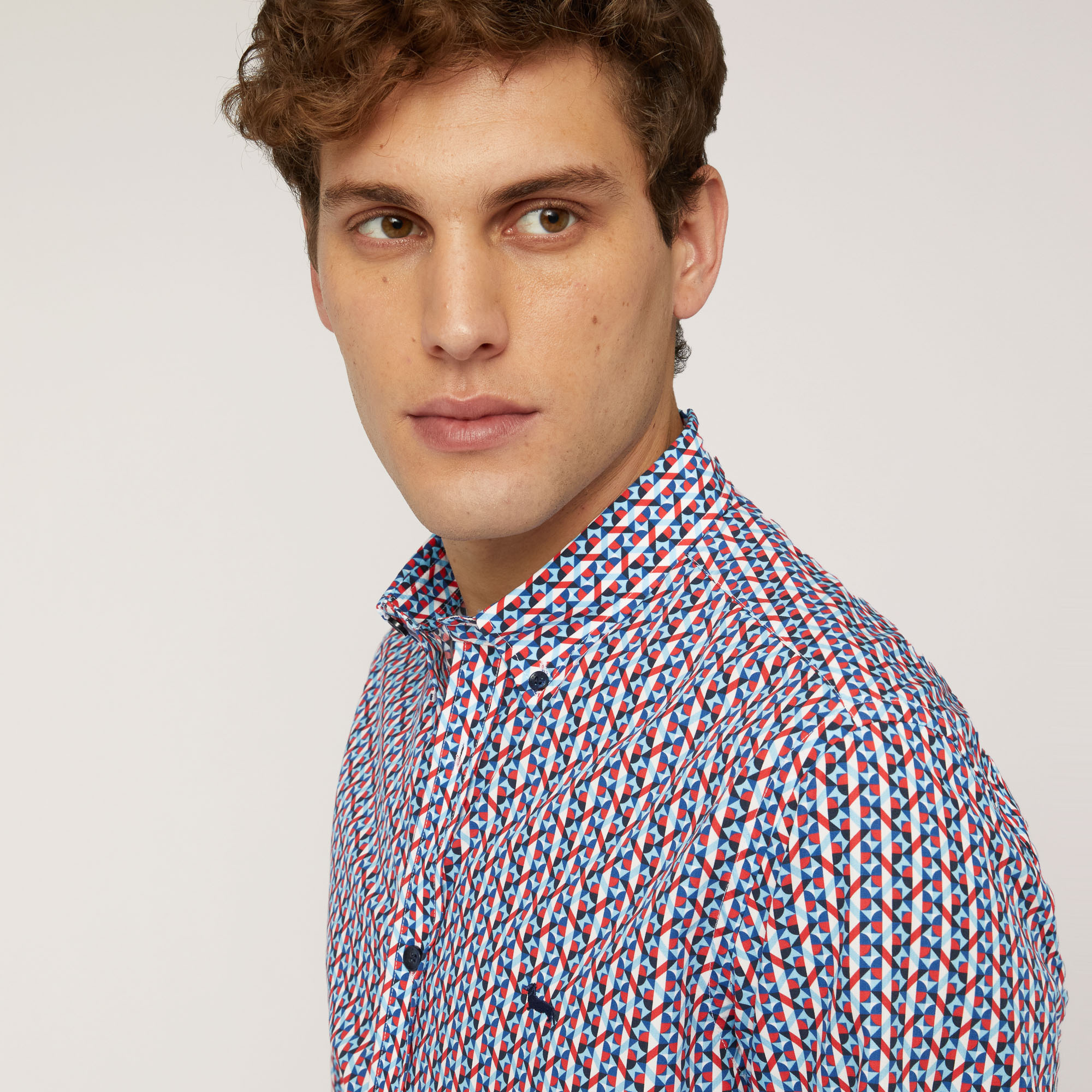 Cotton Poplin Shirt with Geometric Print, Light Red, large image number 2