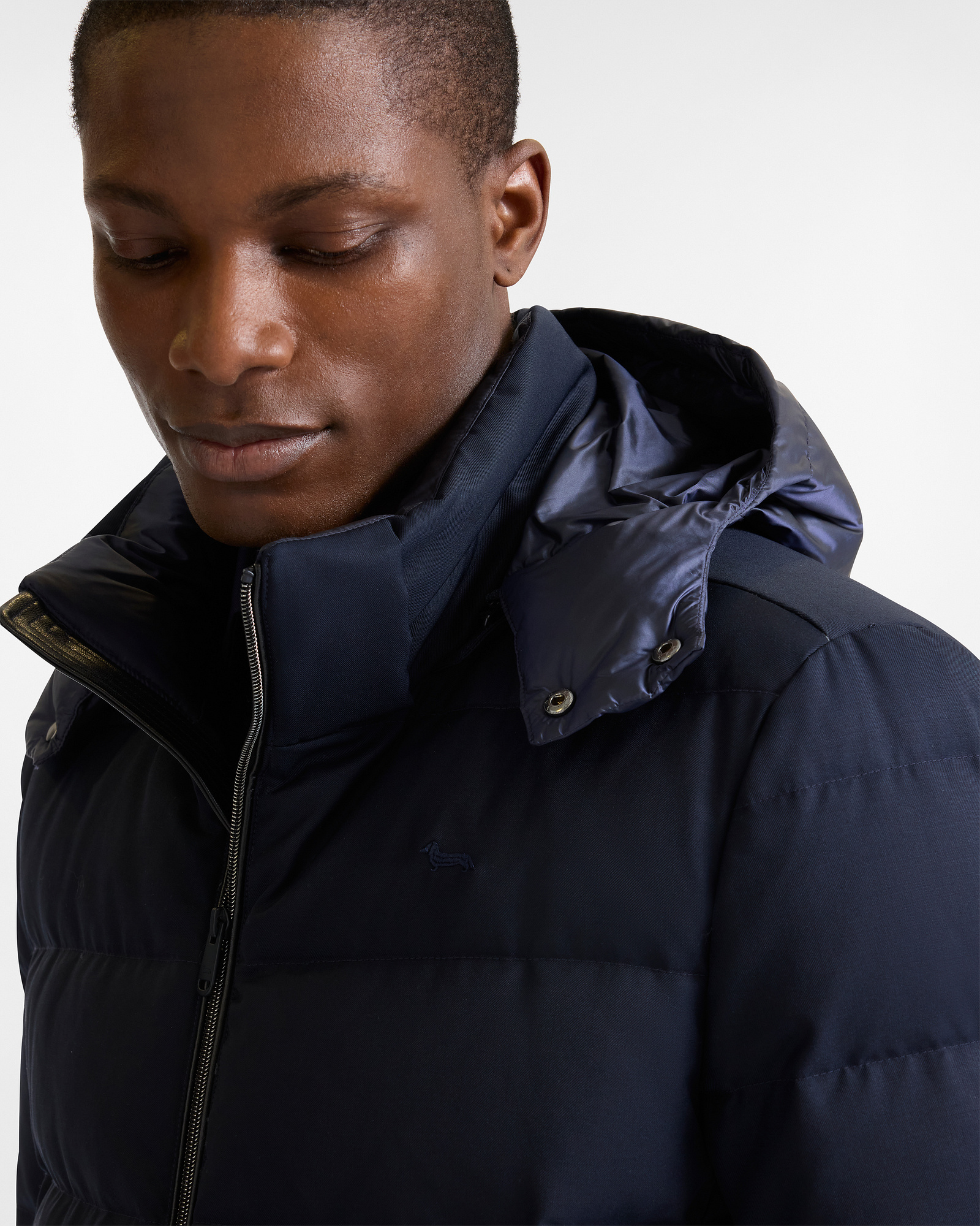 Piumino In Lana Tecnica Con Cappuccio, Blu Navy, large image number 2