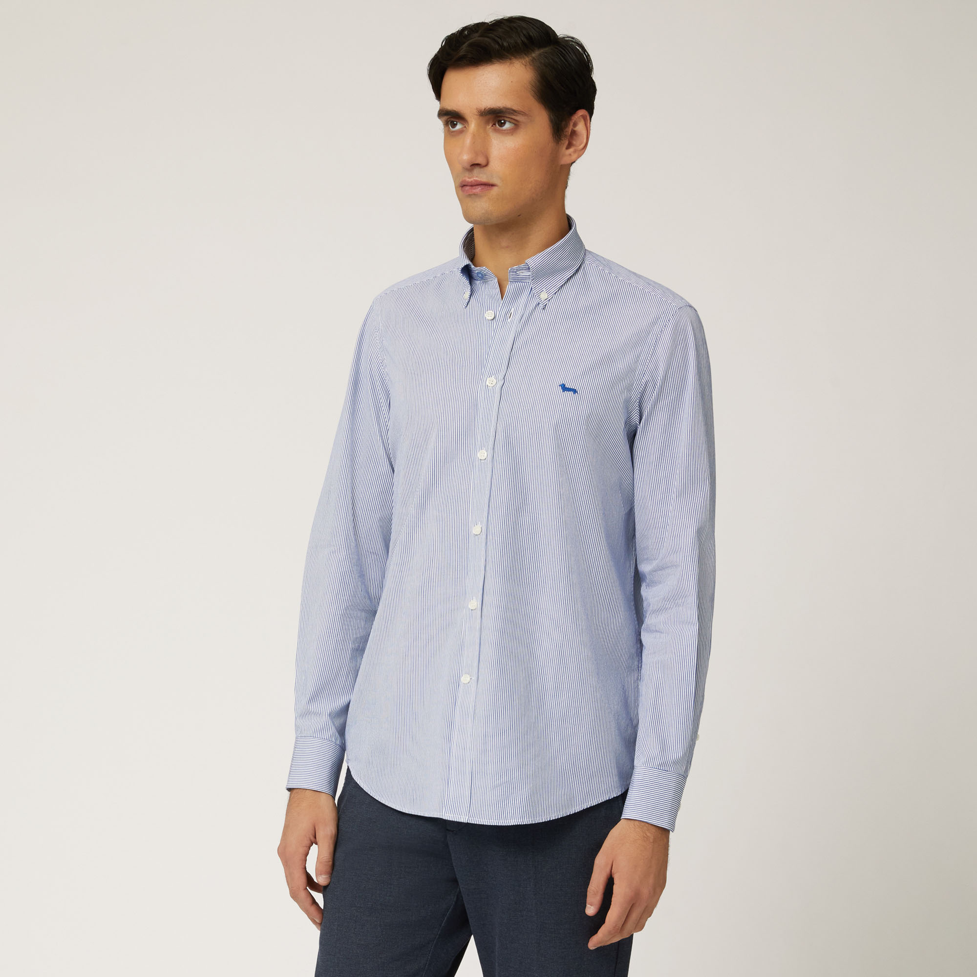 Camisa De Algodón Orgánico De Microrrayas Con Interiores A Contraste, Azul, large image number 0