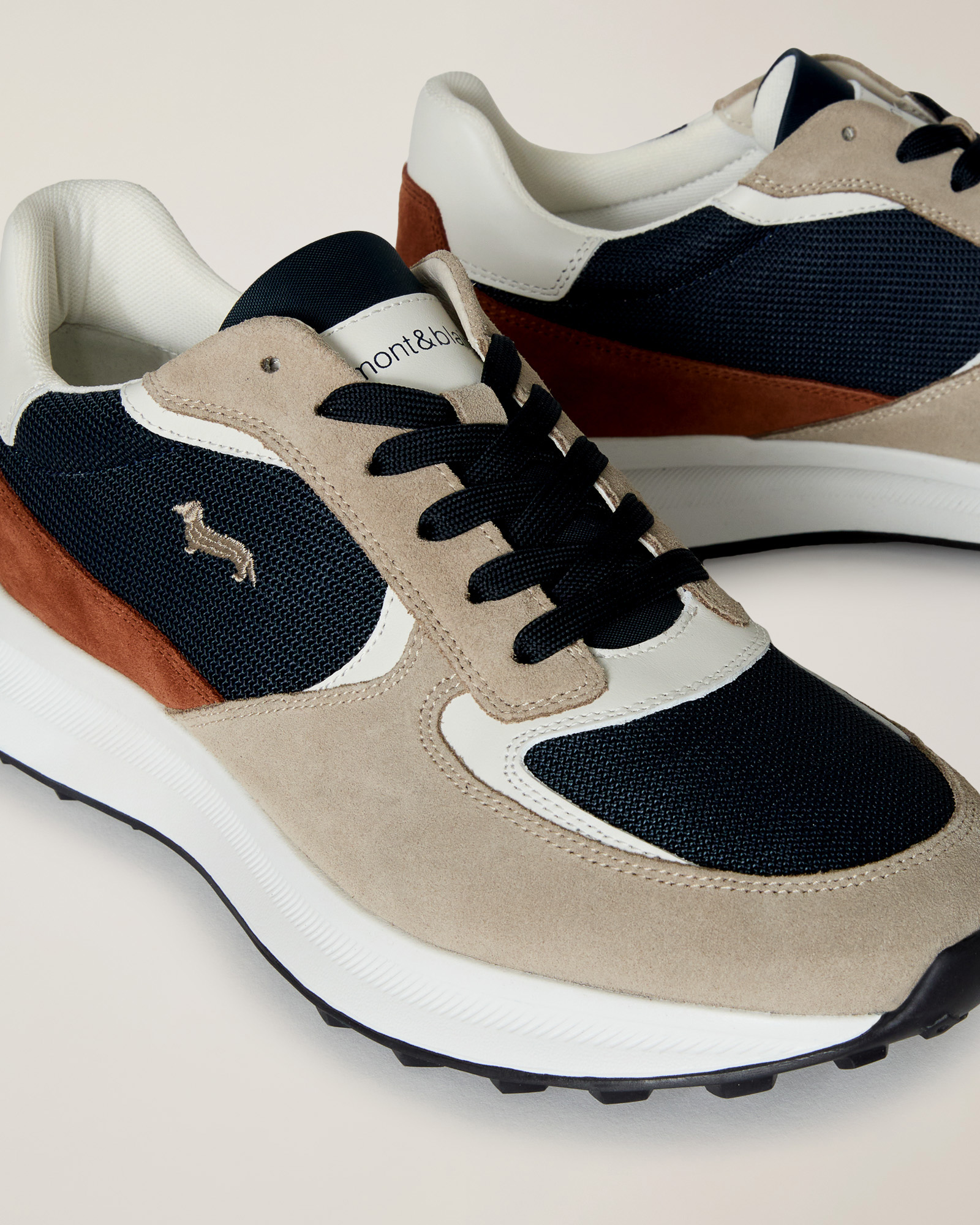 Mixed-Material Sneaker, Beige/Blue, large image number 3