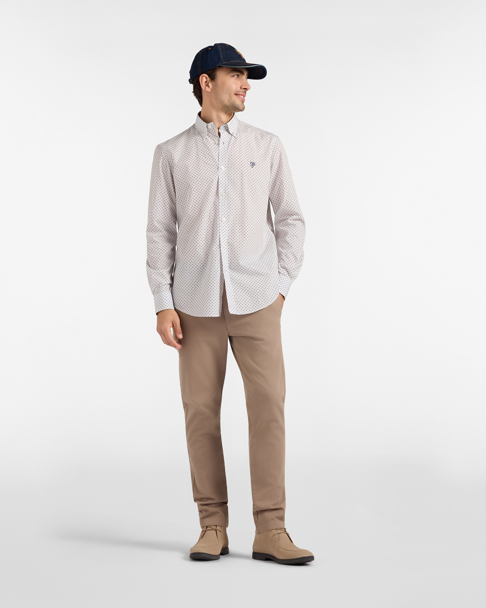 HBJ Men&rsquo;s Micro-Patterned Regular-Fit Shirt in Pure Cotton, GRAY, large image number 3