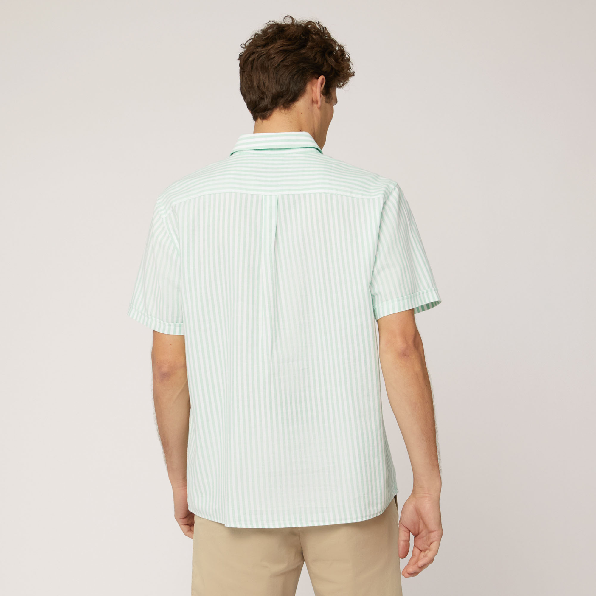 Striped Woven Cotton Short-Sleeved Shirt