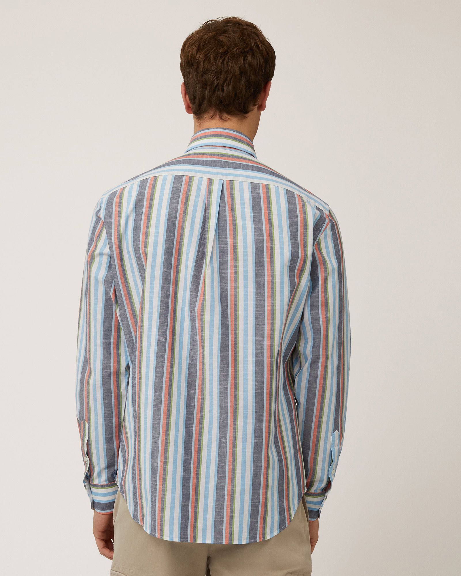 Linen Striped Shirt, Navy Blue, large image number 1