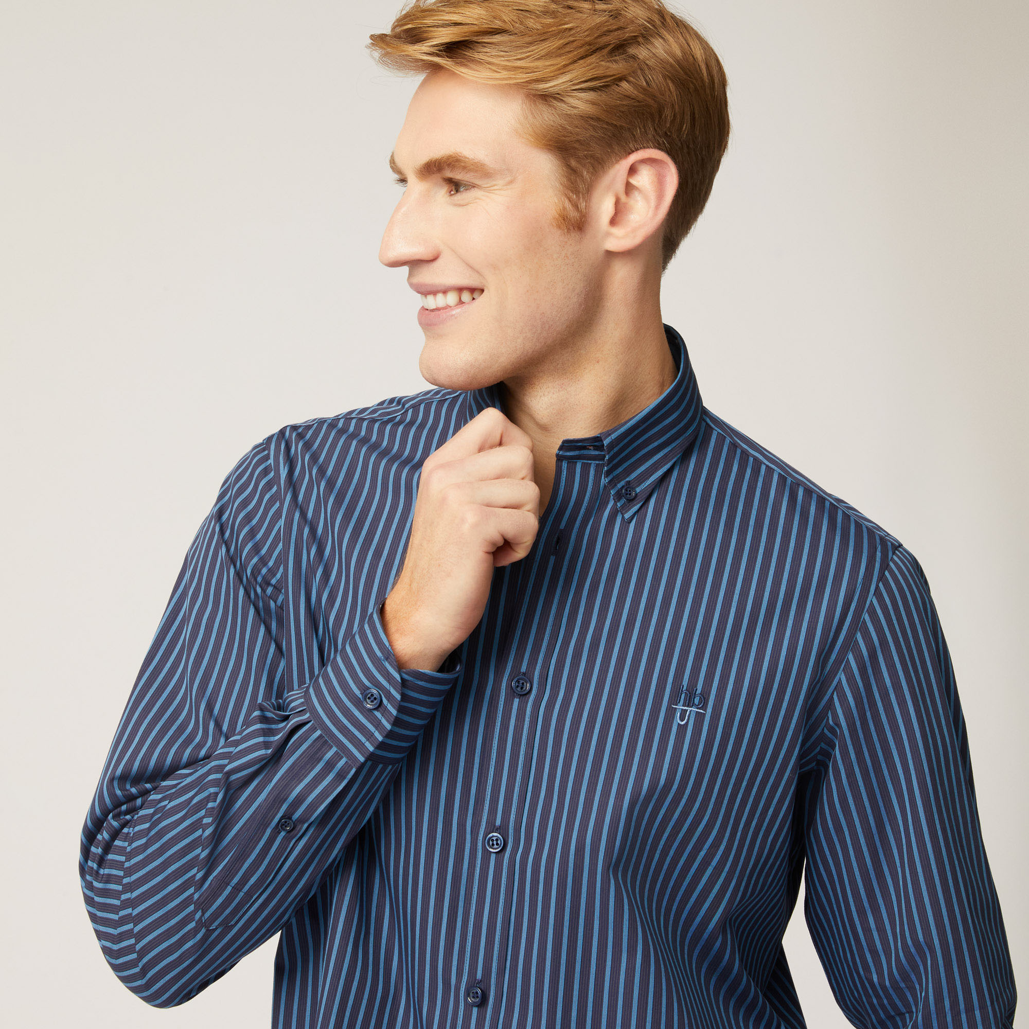 Camicia In Cotone Con Motivo A Righe, Blu, large image number 2