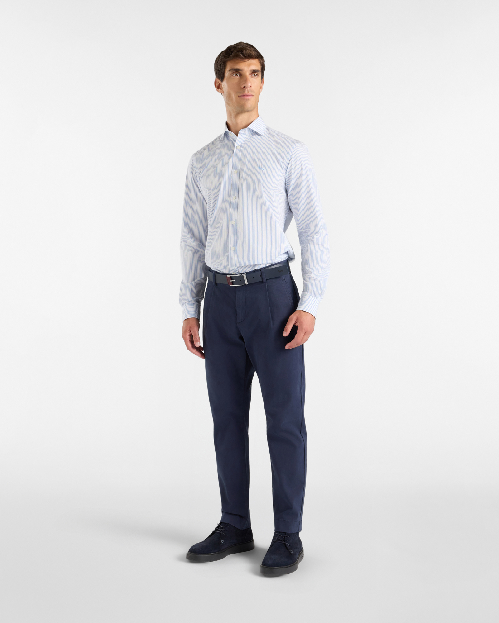 Men's narrow-fit  shirt featuring stripes on a  yarn-dyed background, SKY, large image number 3