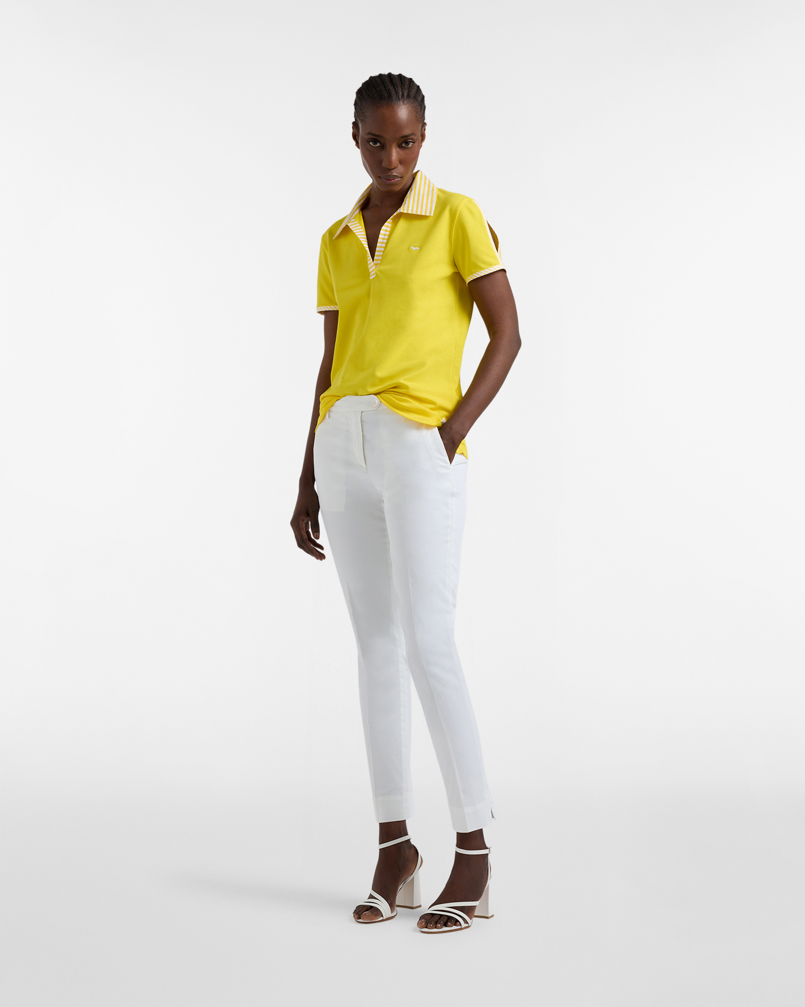 Women's polo shirt with striped "Sorbet" details, Yellow, large image number 3