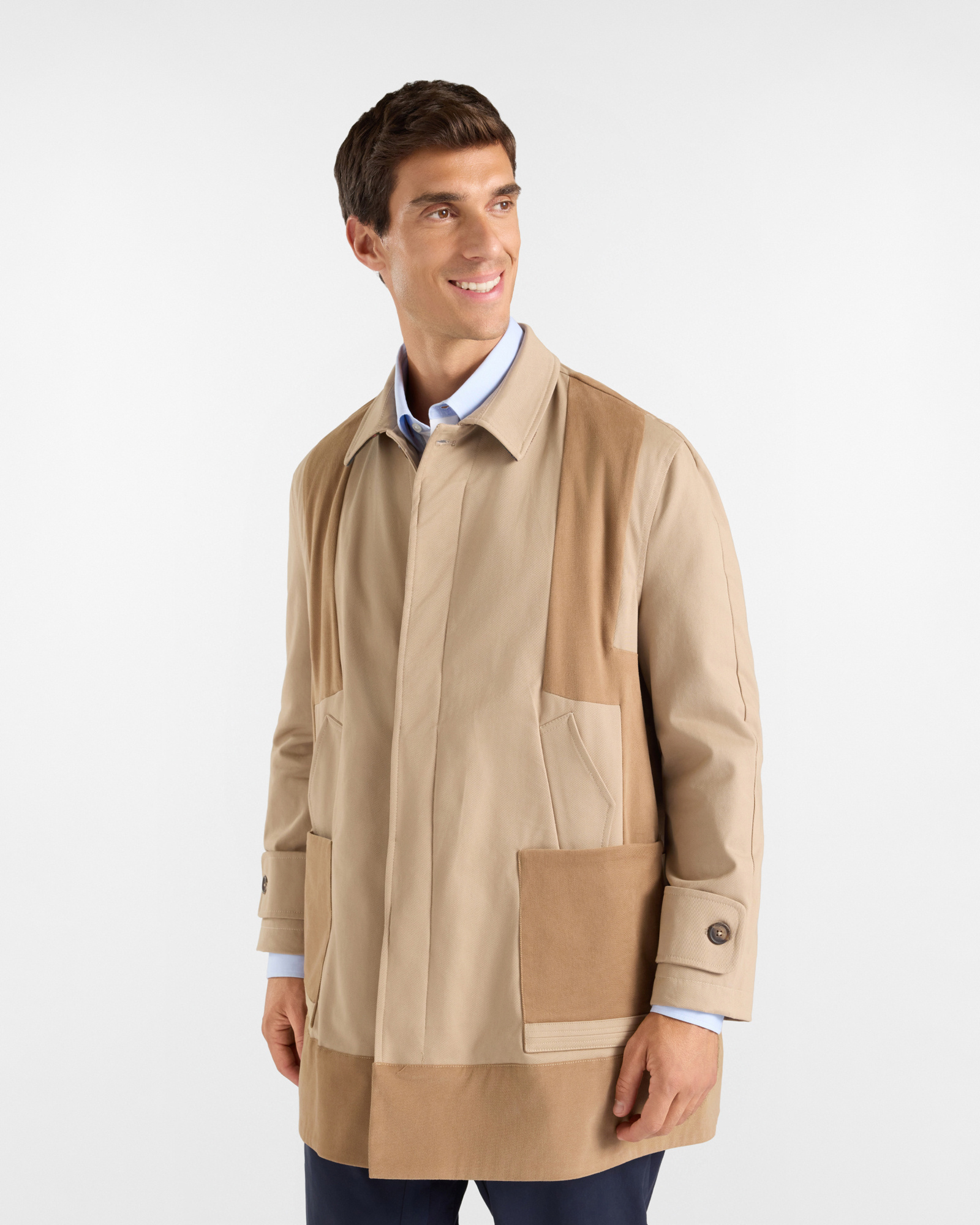 Re-Worked Men&rsquo;s Trench Coat in Sahara Beige Stretch Cotton &ndash; Re-Loved Capsule Collection &ndash; Made in Italy