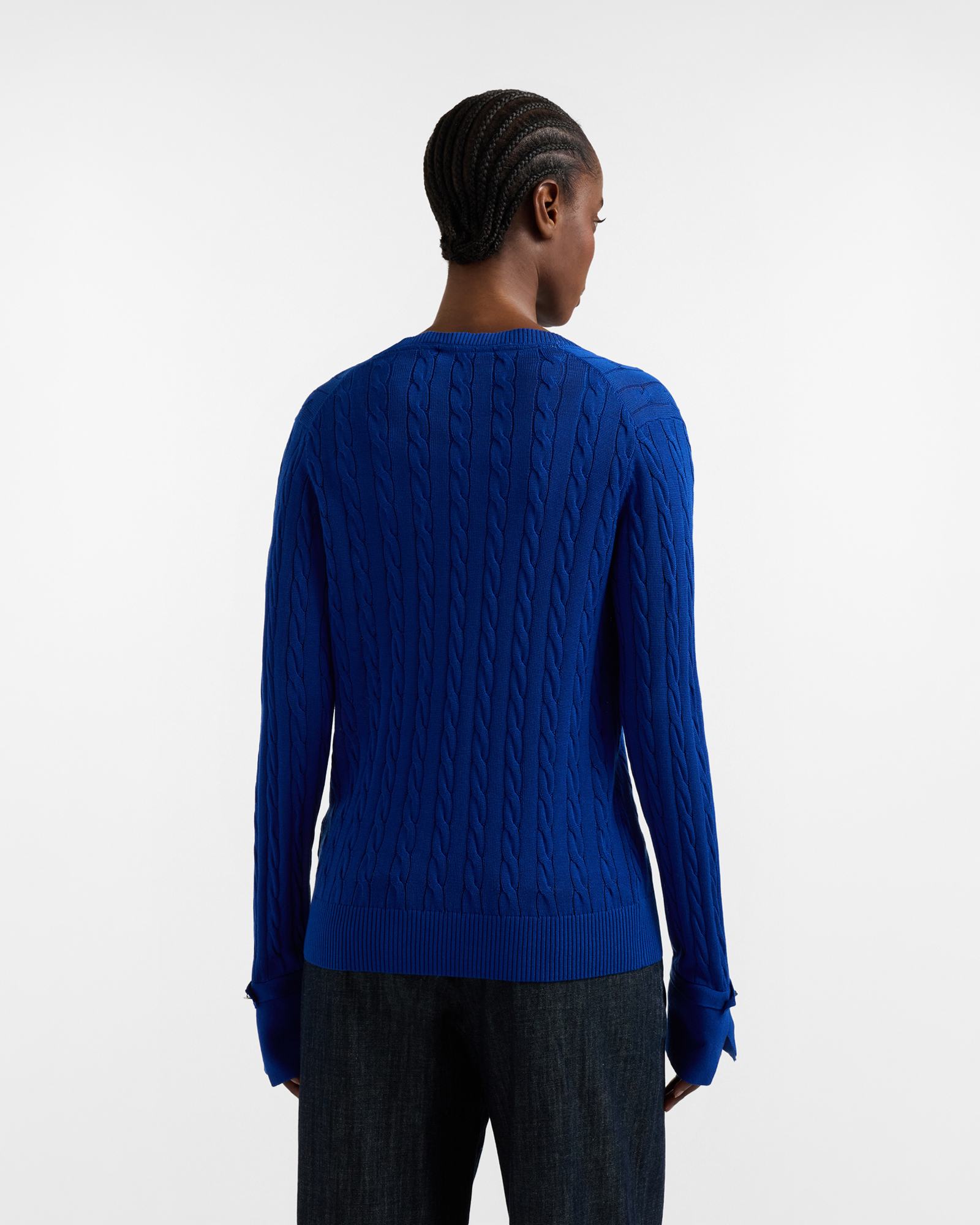 V-neck cable pullover, Blue, large image number 1